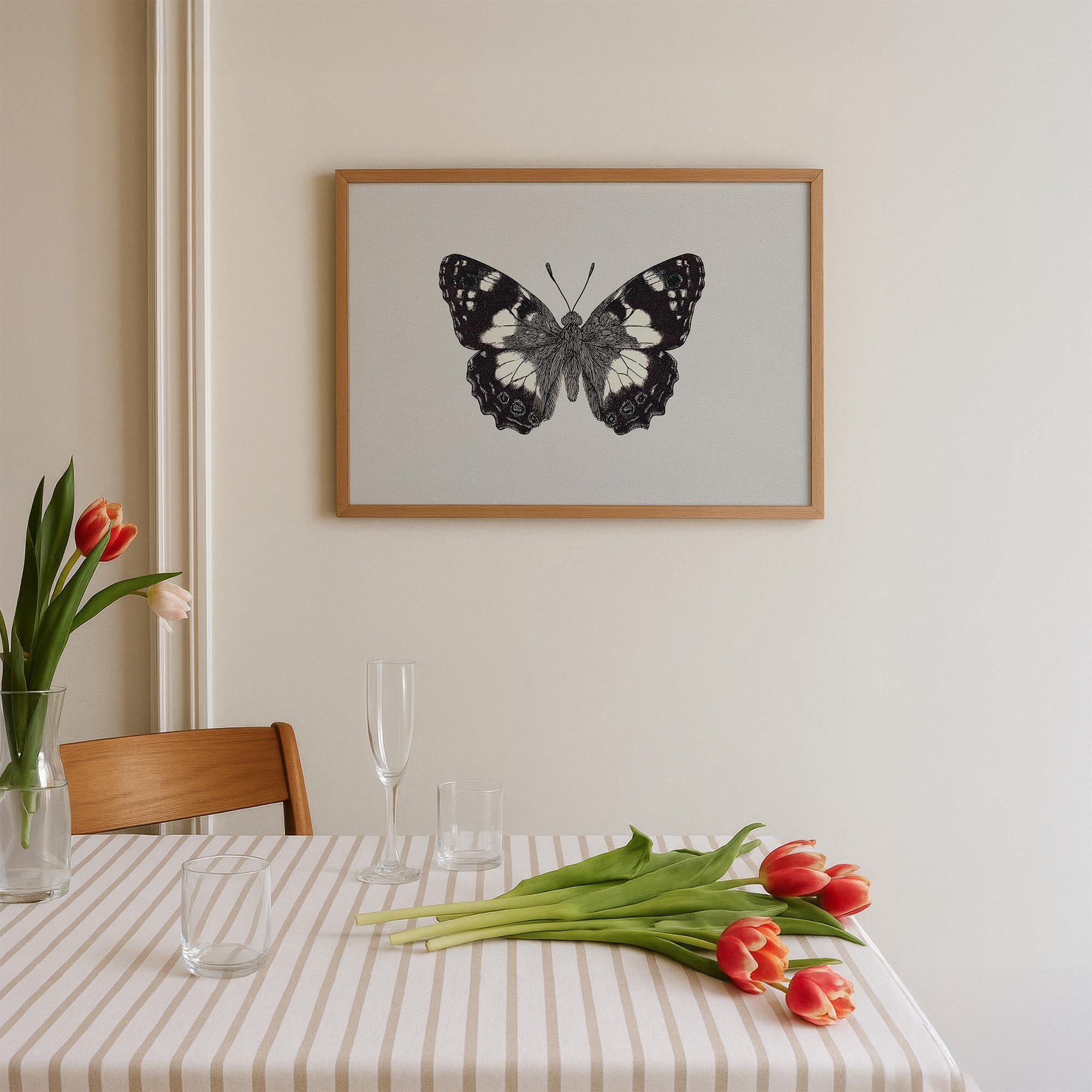 Vintage Style Black and White Butterfly Wall Art Print-Skudaboo
