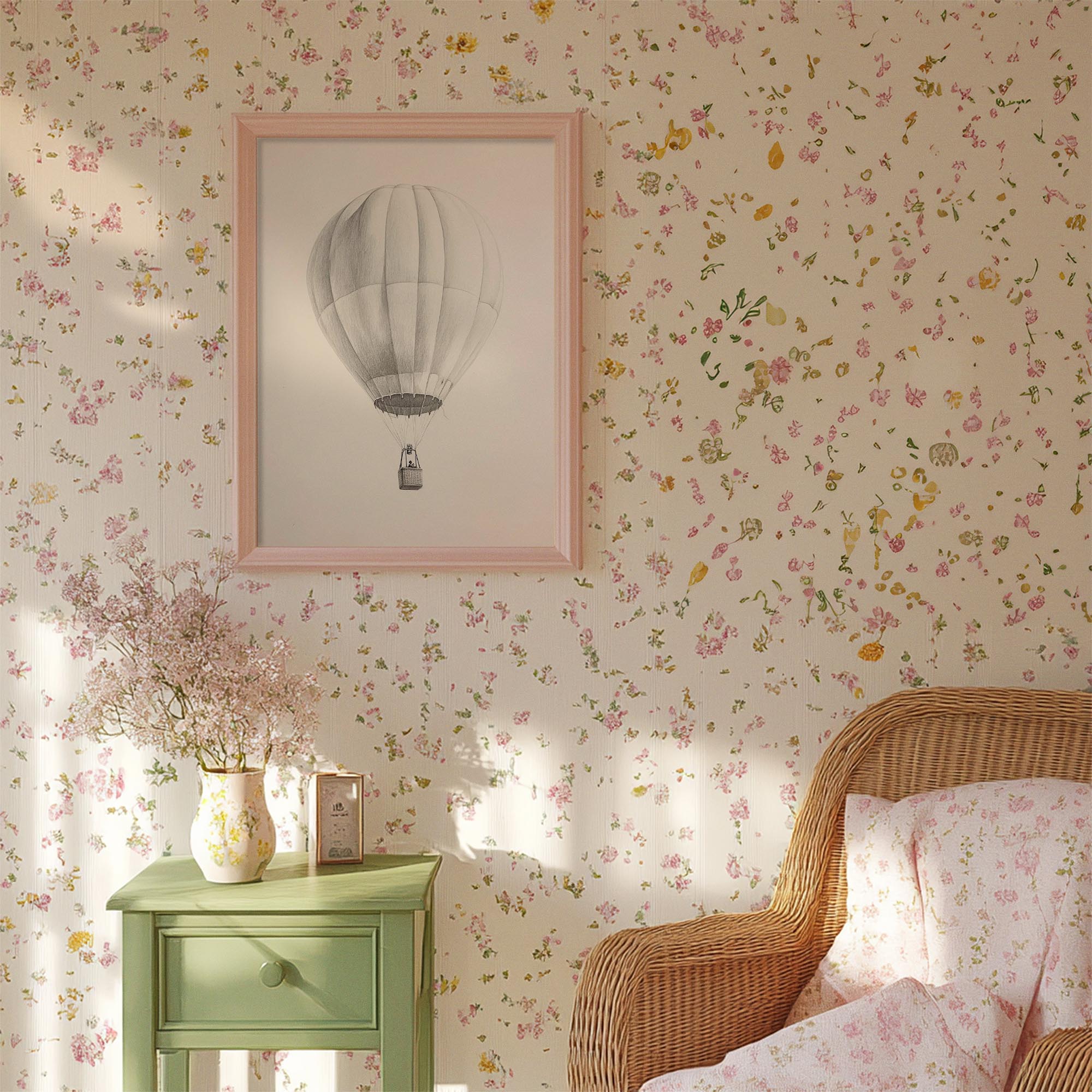Vintage Style Hot Air Balloon Drawing Wall Art Print-Skudaboo