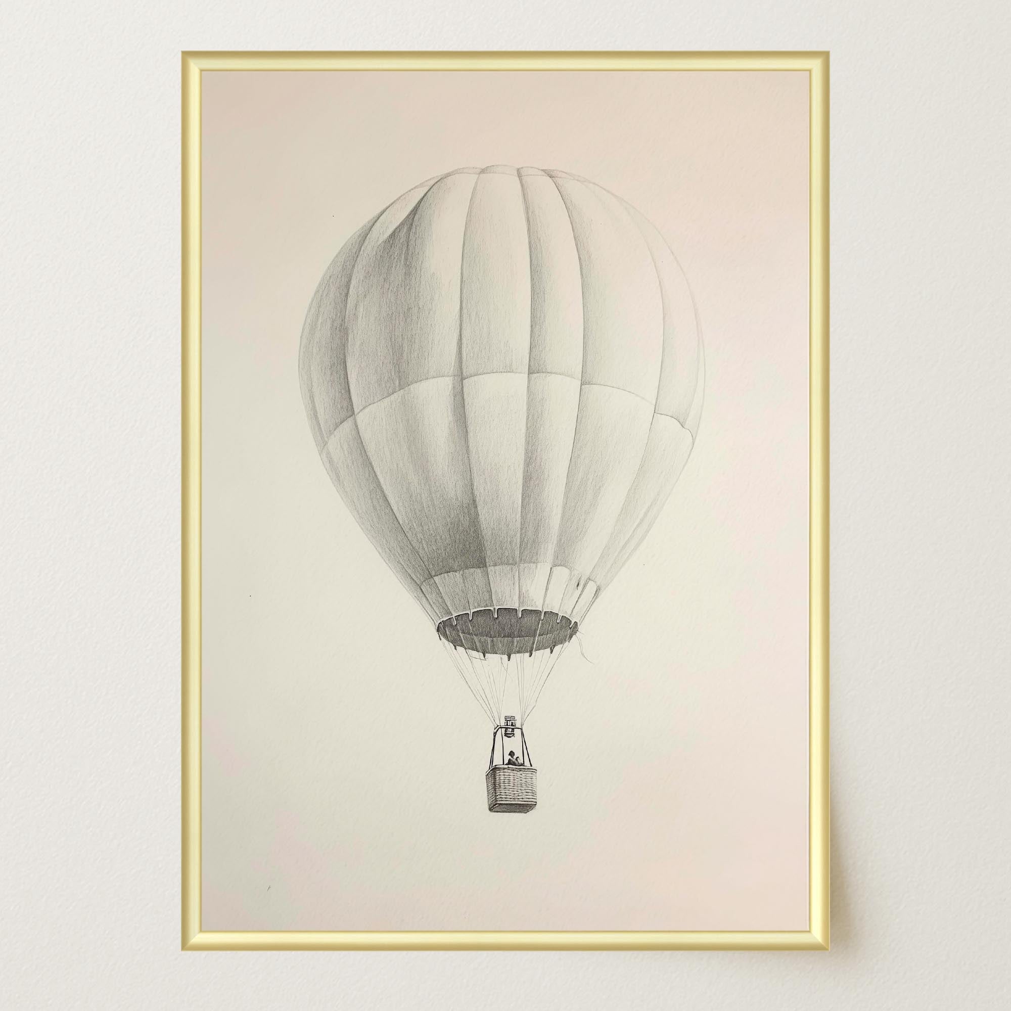 Vintage Style Hot Air Balloon Drawing Wall Art Print-Skudaboo