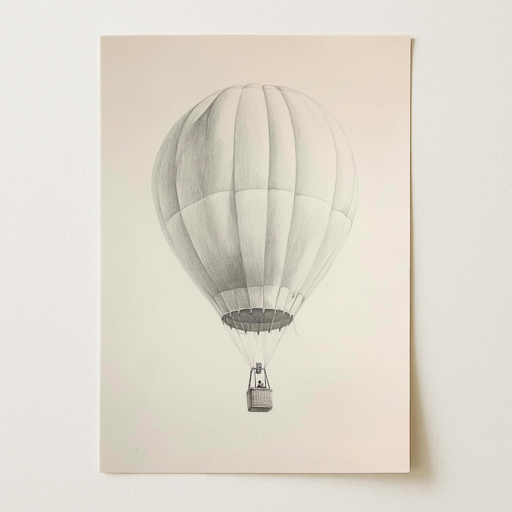 Vintage Style Hot Air Balloon Drawing Wall Art Print-Skudaboo