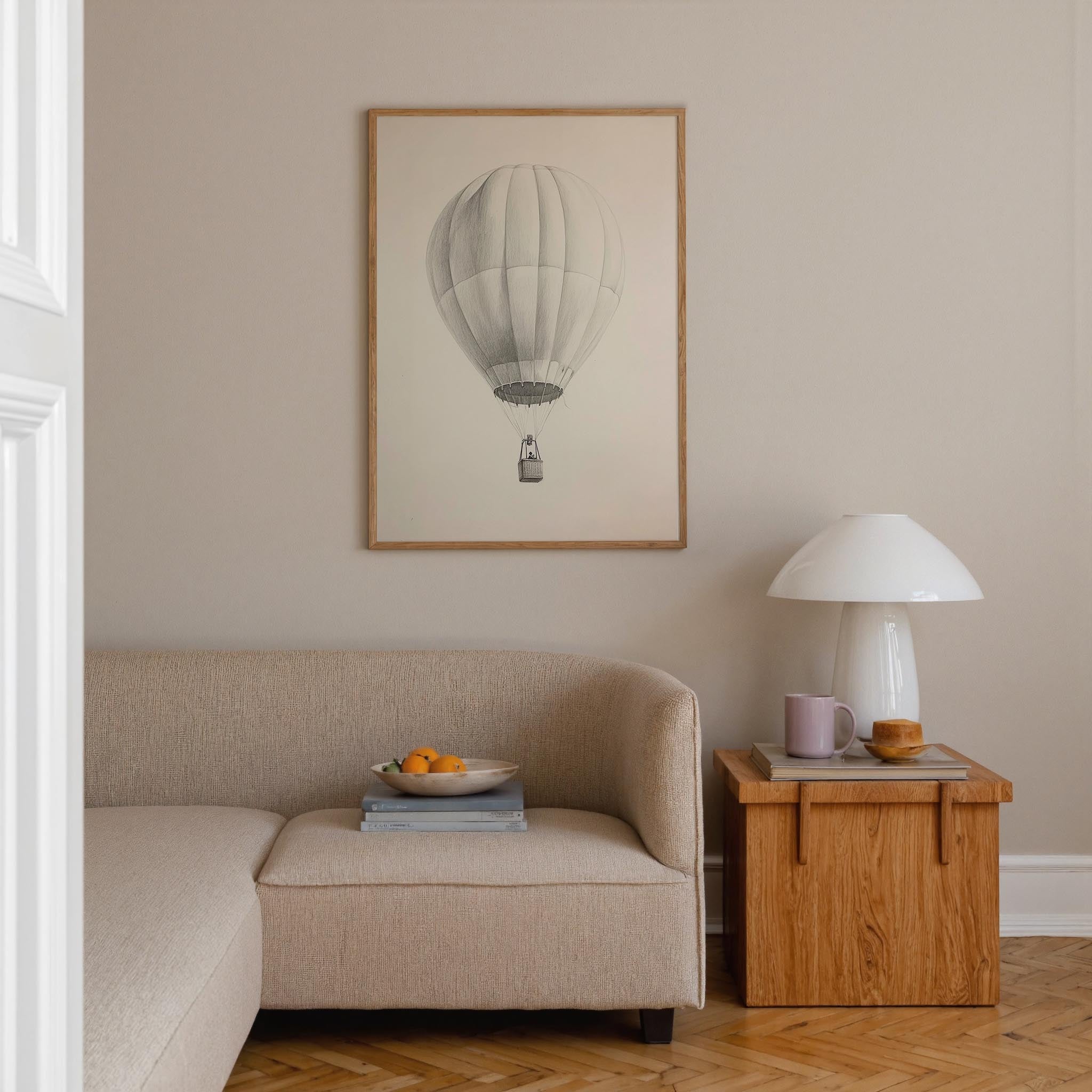 Vintage Style Hot Air Balloon Drawing Wall Art Print-Skudaboo