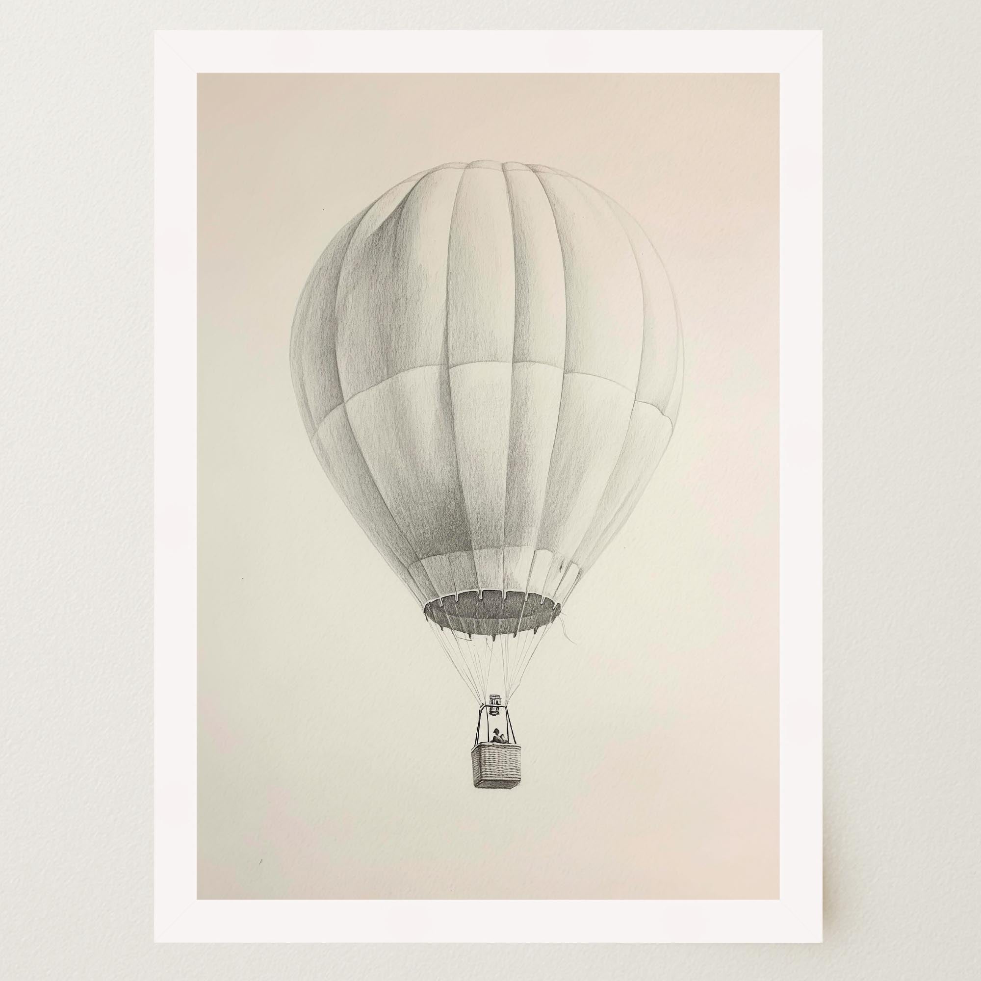 Vintage Style Hot Air Balloon Drawing Wall Art Print-Skudaboo