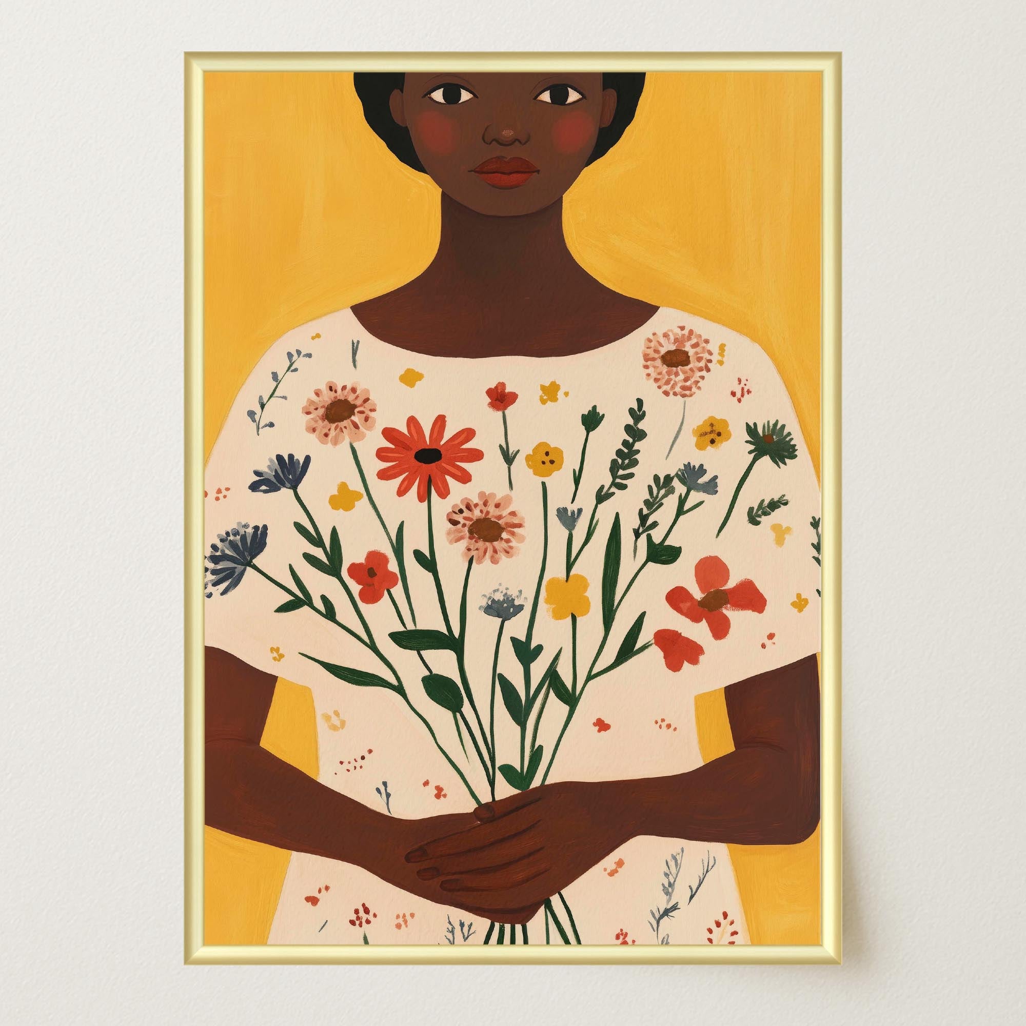 Woman Holding Flowers Portrait Wall Art Print-Skudaboo