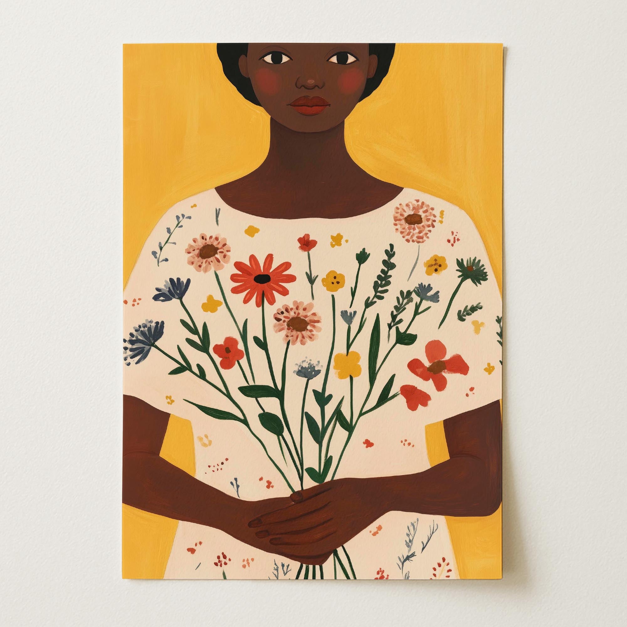 Woman Holding Flowers Portrait Wall Art Print-Skudaboo