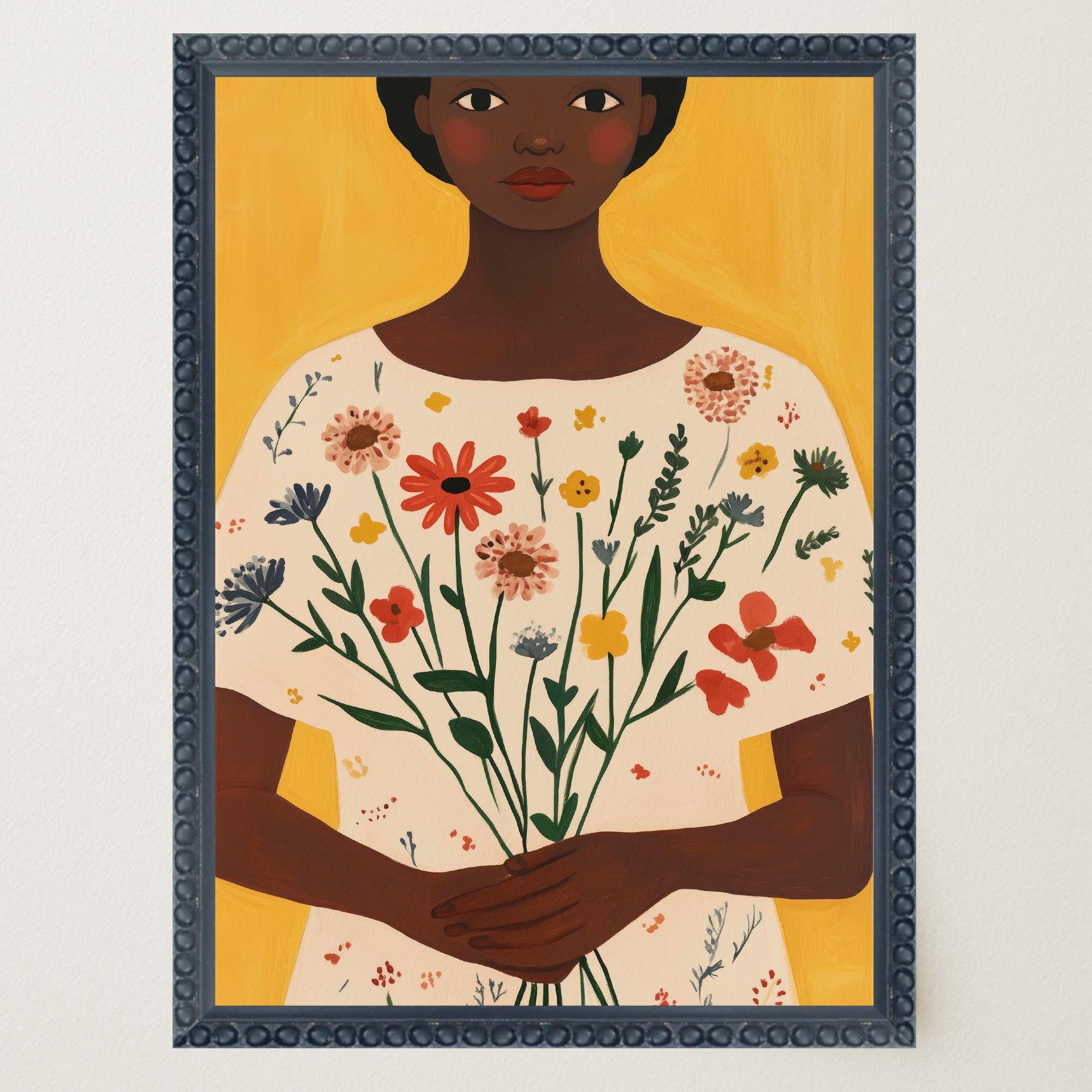 Woman Holding Flowers Portrait Wall Art Print-Skudaboo