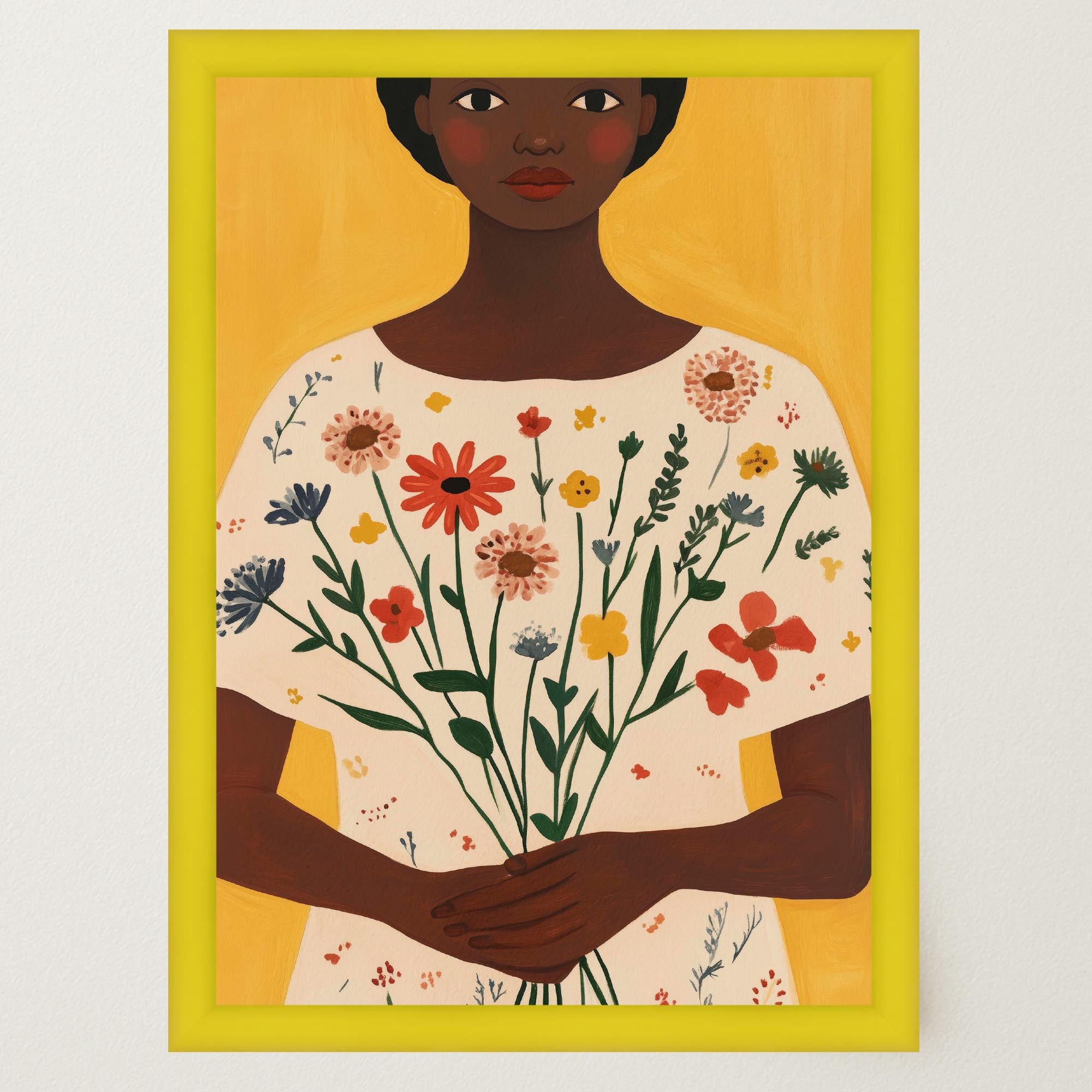 Woman Holding Flowers Portrait Wall Art Print-Skudaboo