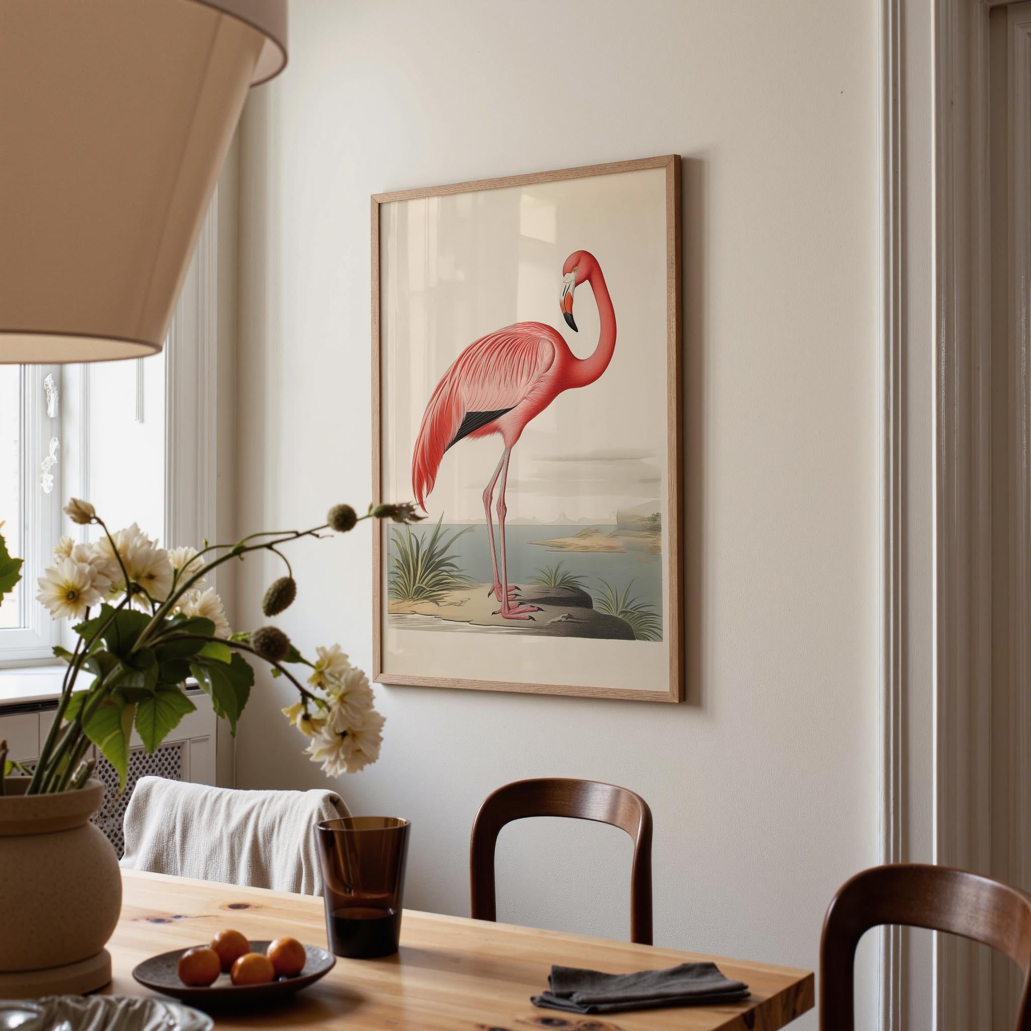Vintage Style Pink Flamingo Wall Art Print-Skudaboo
