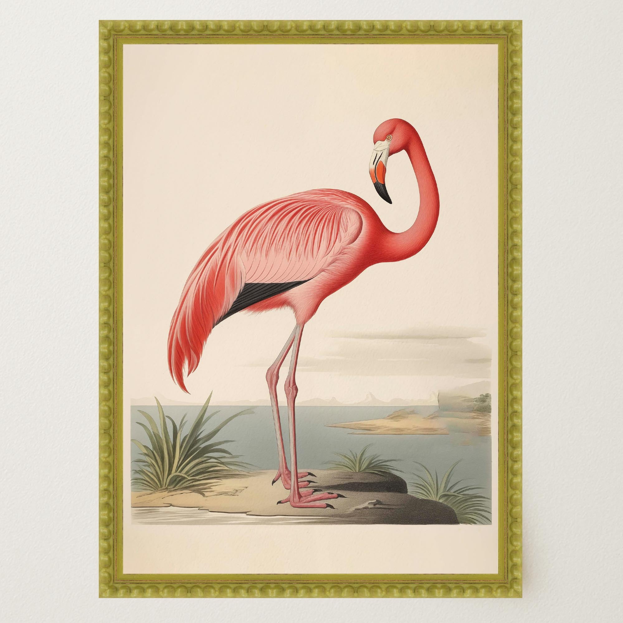 Vintage Style Pink Flamingo Wall Art Print-Skudaboo
