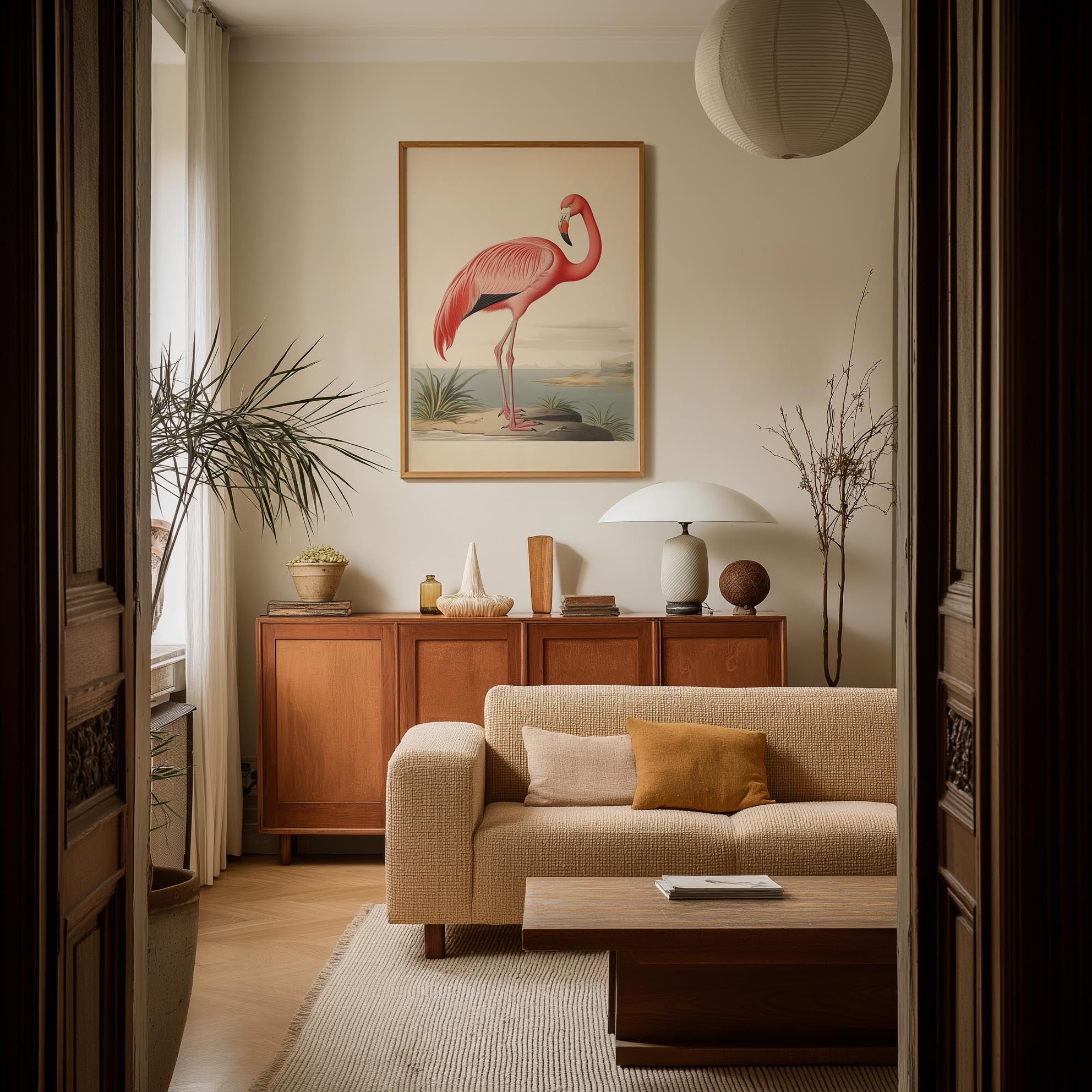 Vintage Style Pink Flamingo Wall Art Print-Skudaboo