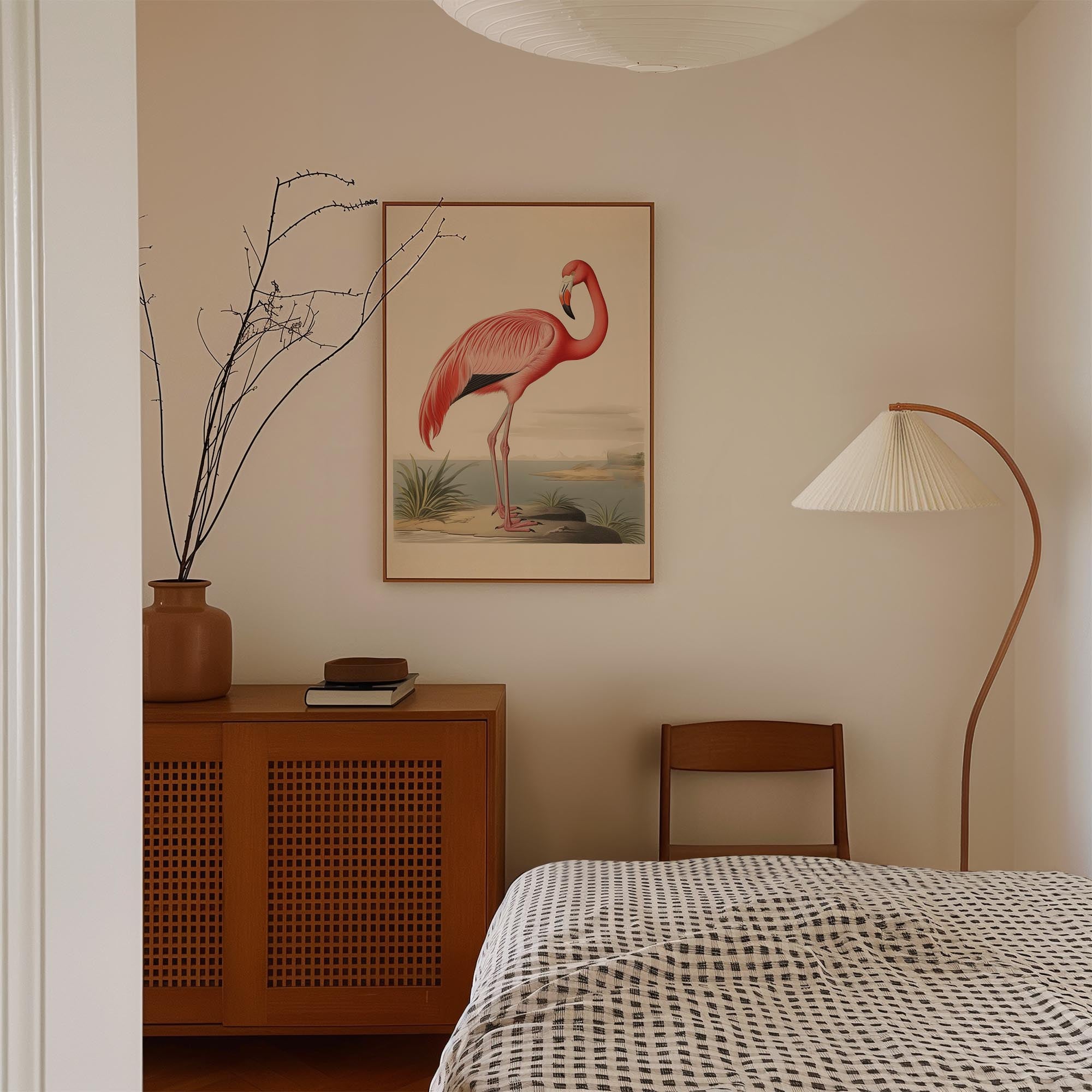 Vintage Style Pink Flamingo Wall Art Print-Skudaboo