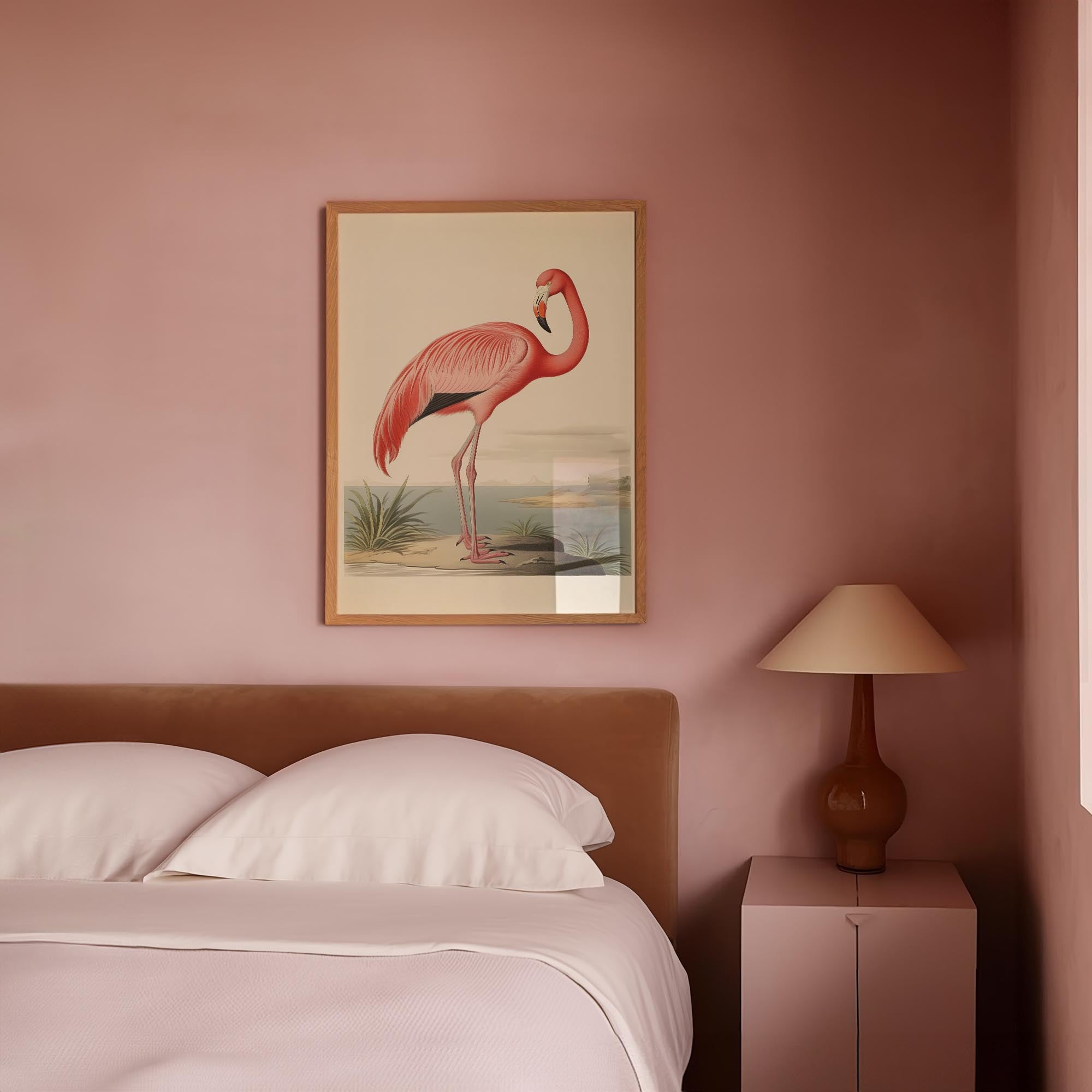 Vintage Style Pink Flamingo Wall Art Print-Skudaboo