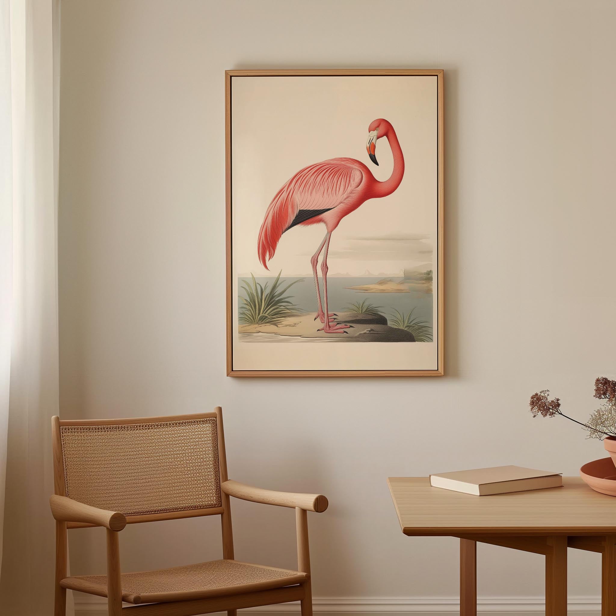 Vintage Style Pink Flamingo Wall Art Print-Skudaboo