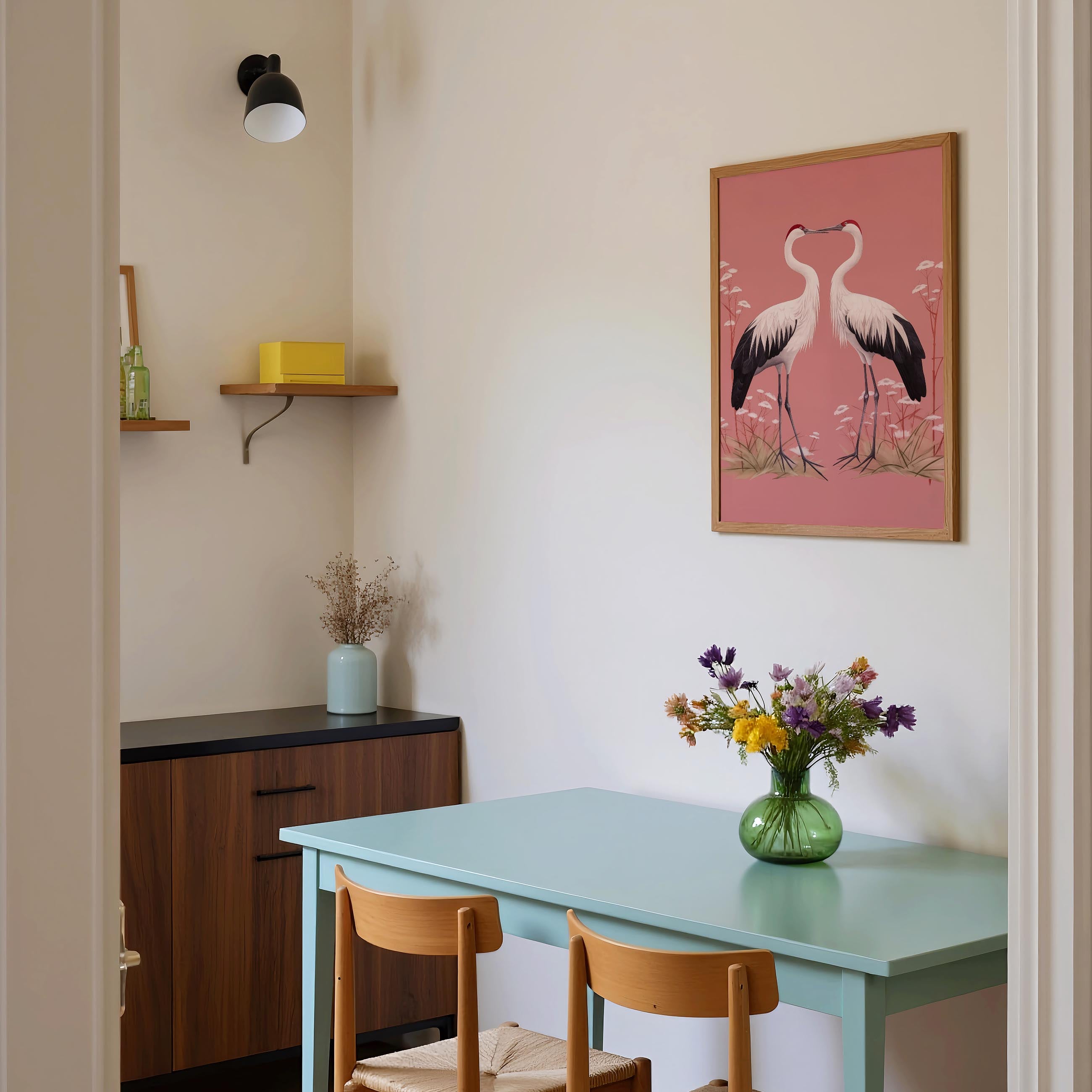 Romantic Crane Birds Heart Illustration Wall Art Print-Skudaboo