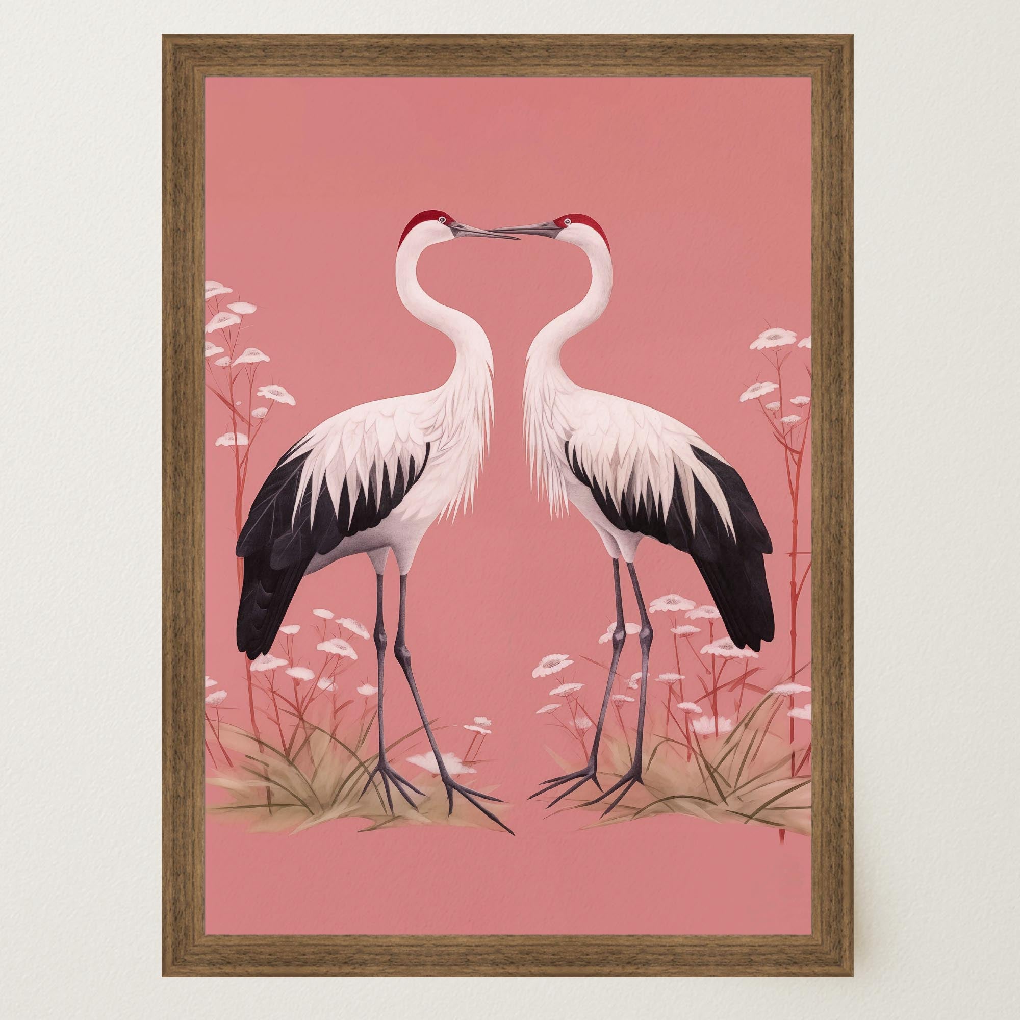 Romantic Crane Birds Heart Illustration Wall Art Print-Skudaboo
