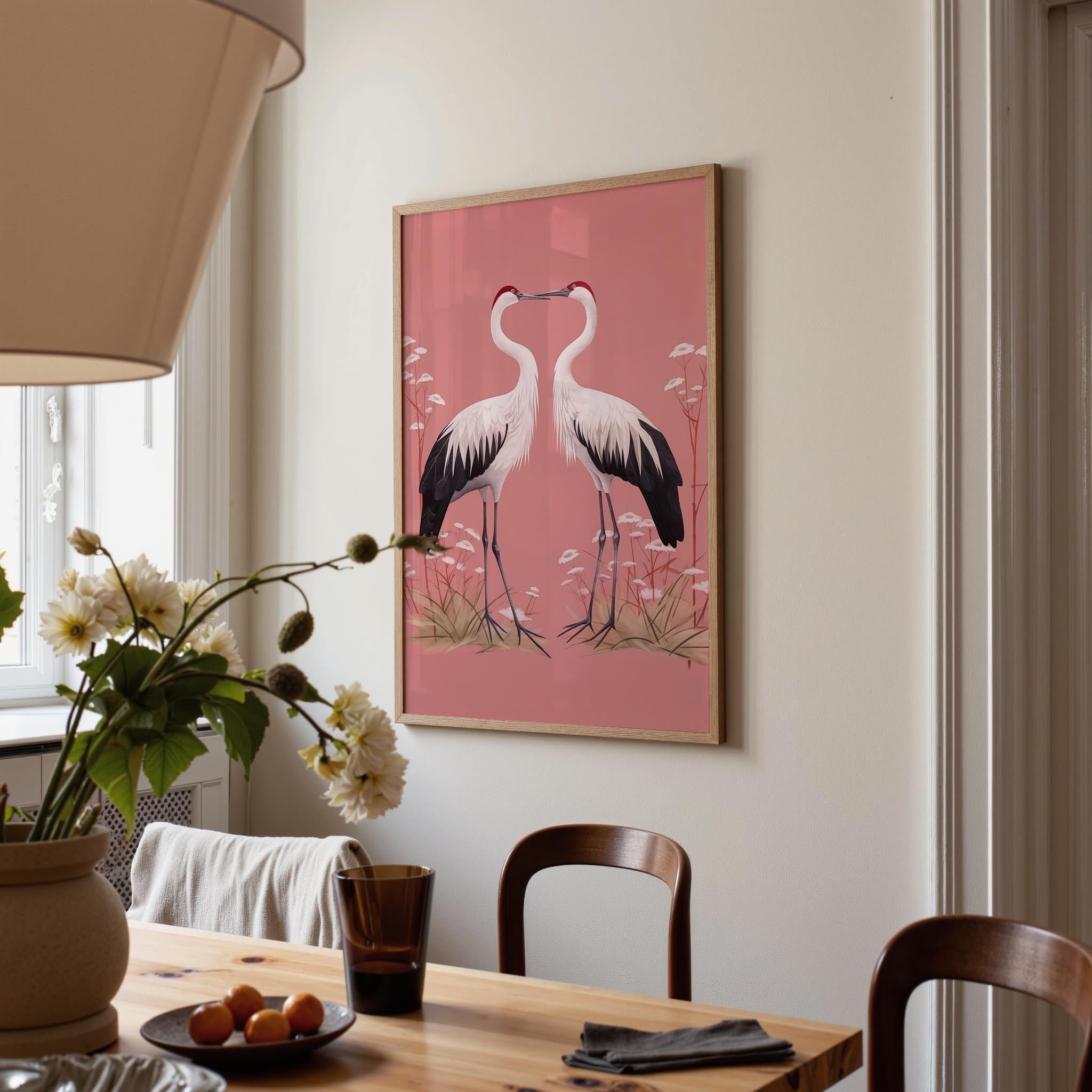 Romantic Crane Birds Heart Illustration Wall Art Print-Skudaboo