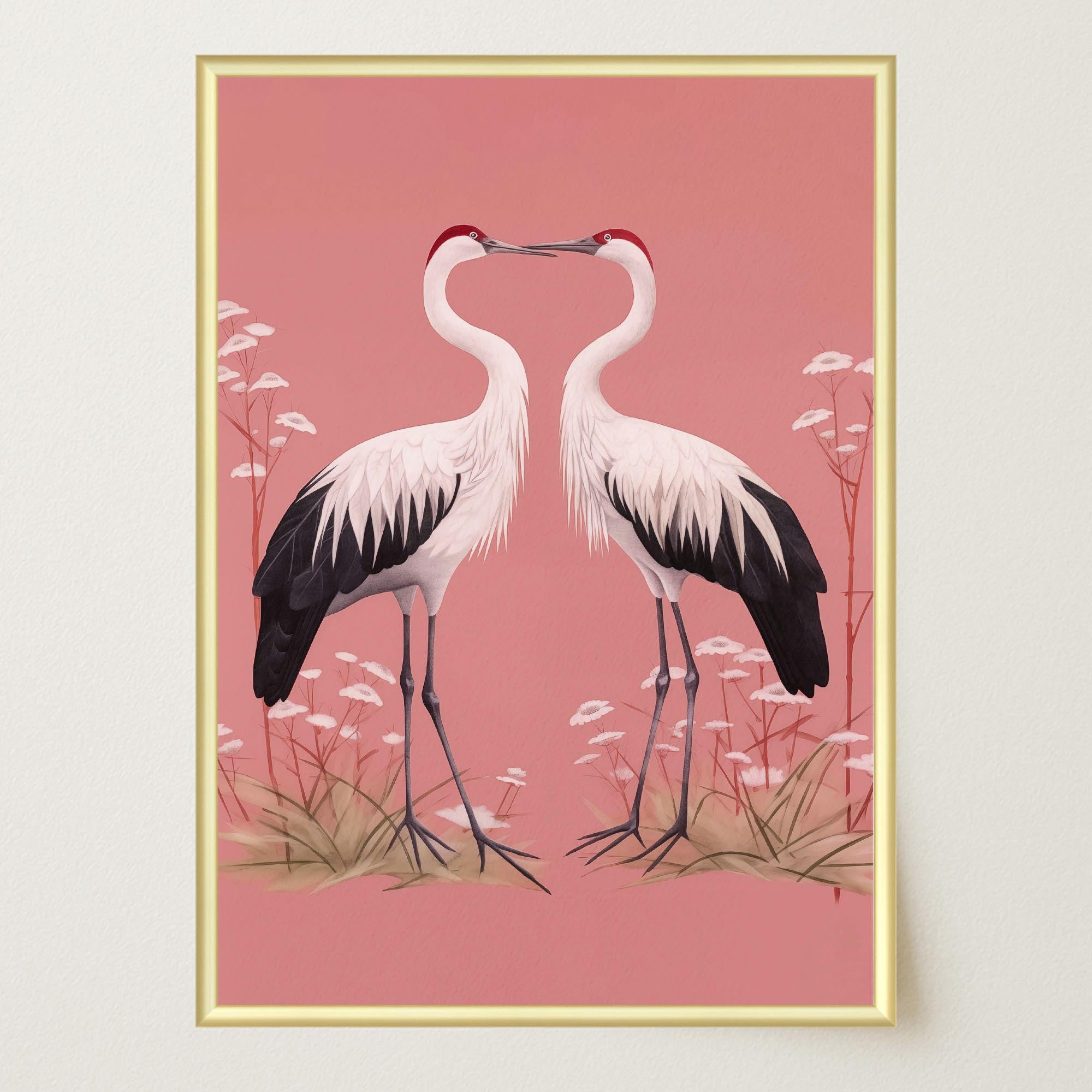 Romantic Crane Birds Heart Illustration Wall Art Print-Skudaboo