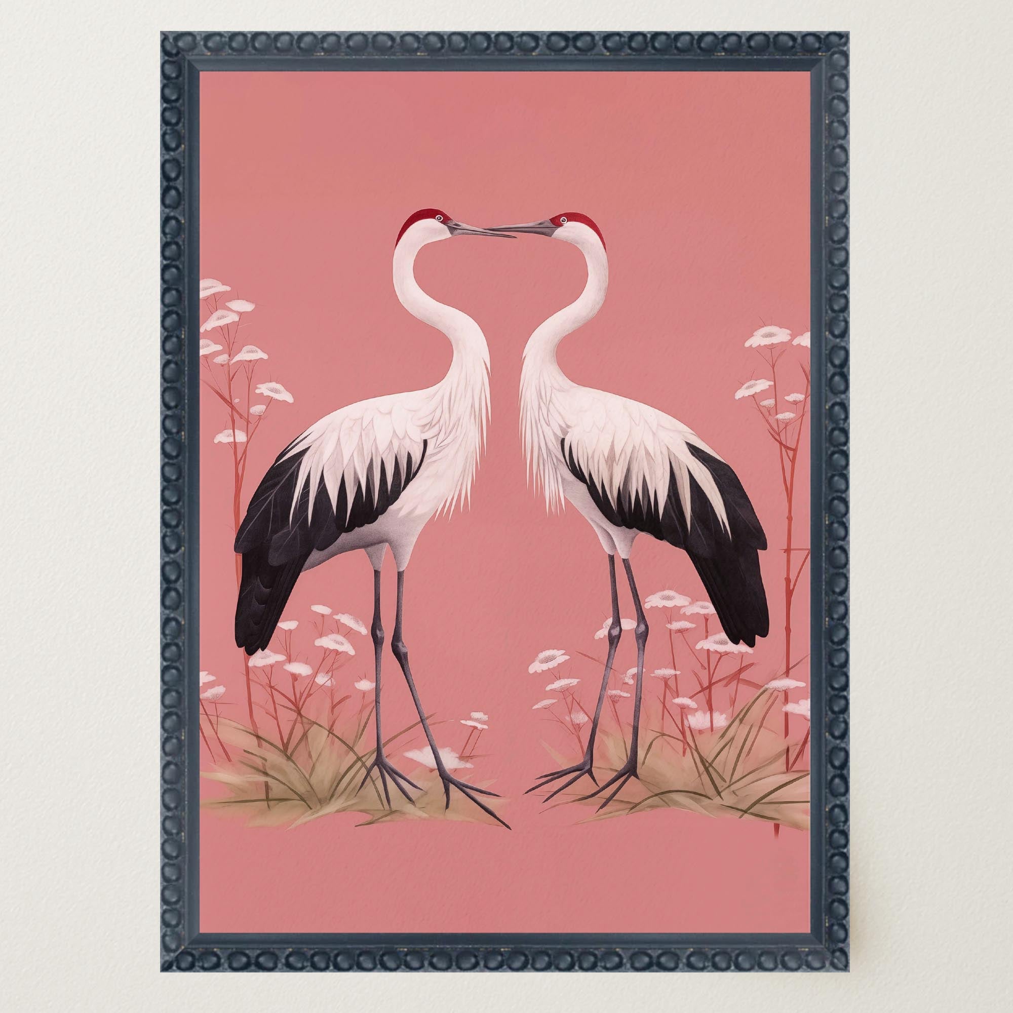 Romantic Crane Birds Heart Illustration Wall Art Print-Skudaboo