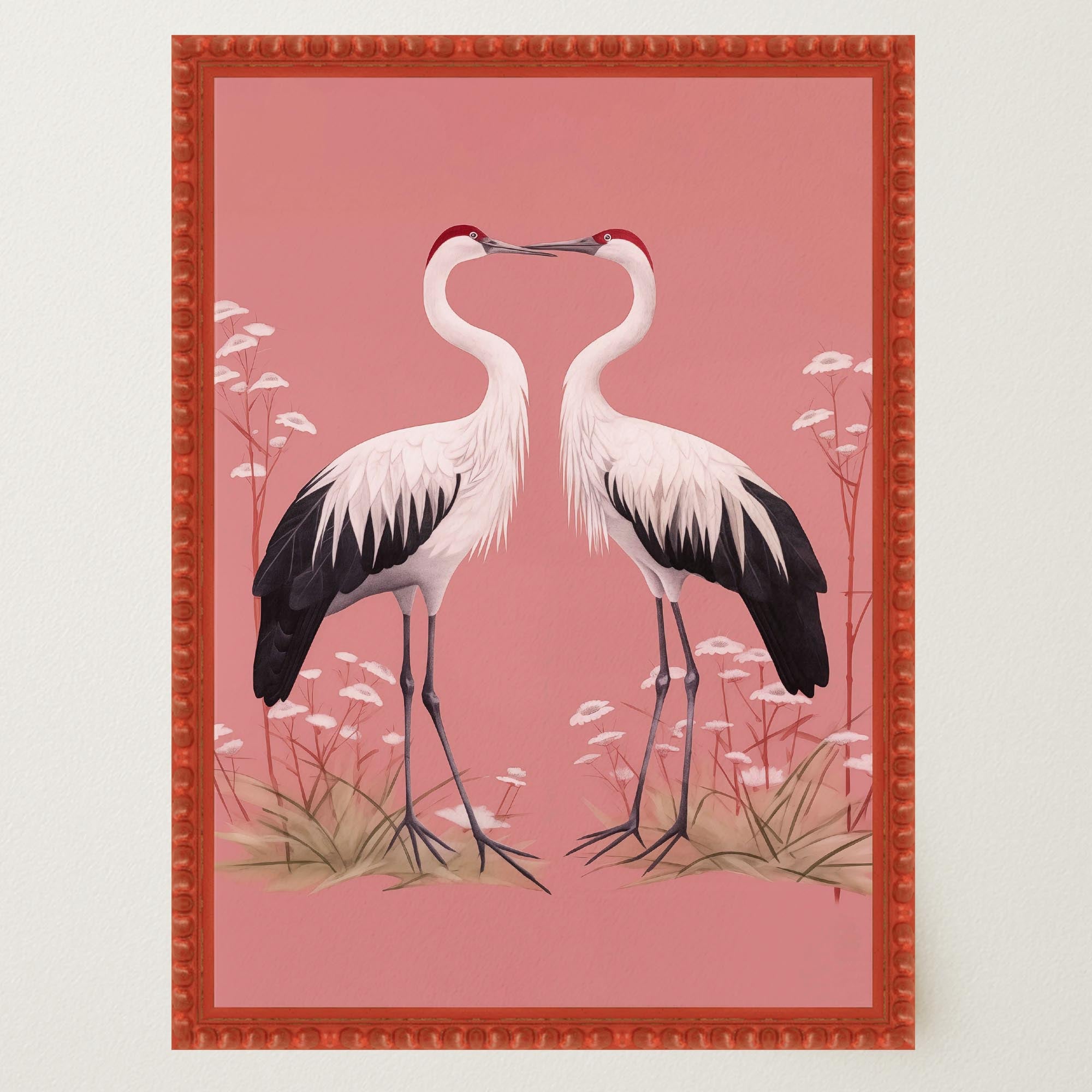 Romantic Crane Birds Heart Illustration Wall Art Print-Skudaboo