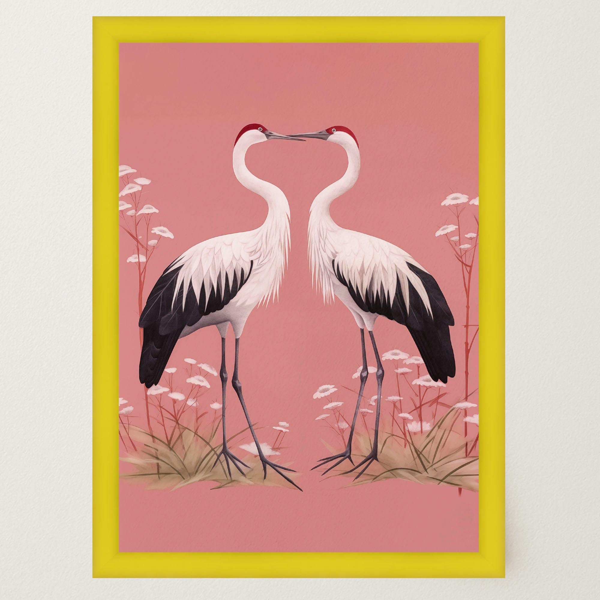 Romantic Crane Birds Heart Illustration Wall Art Print-Skudaboo