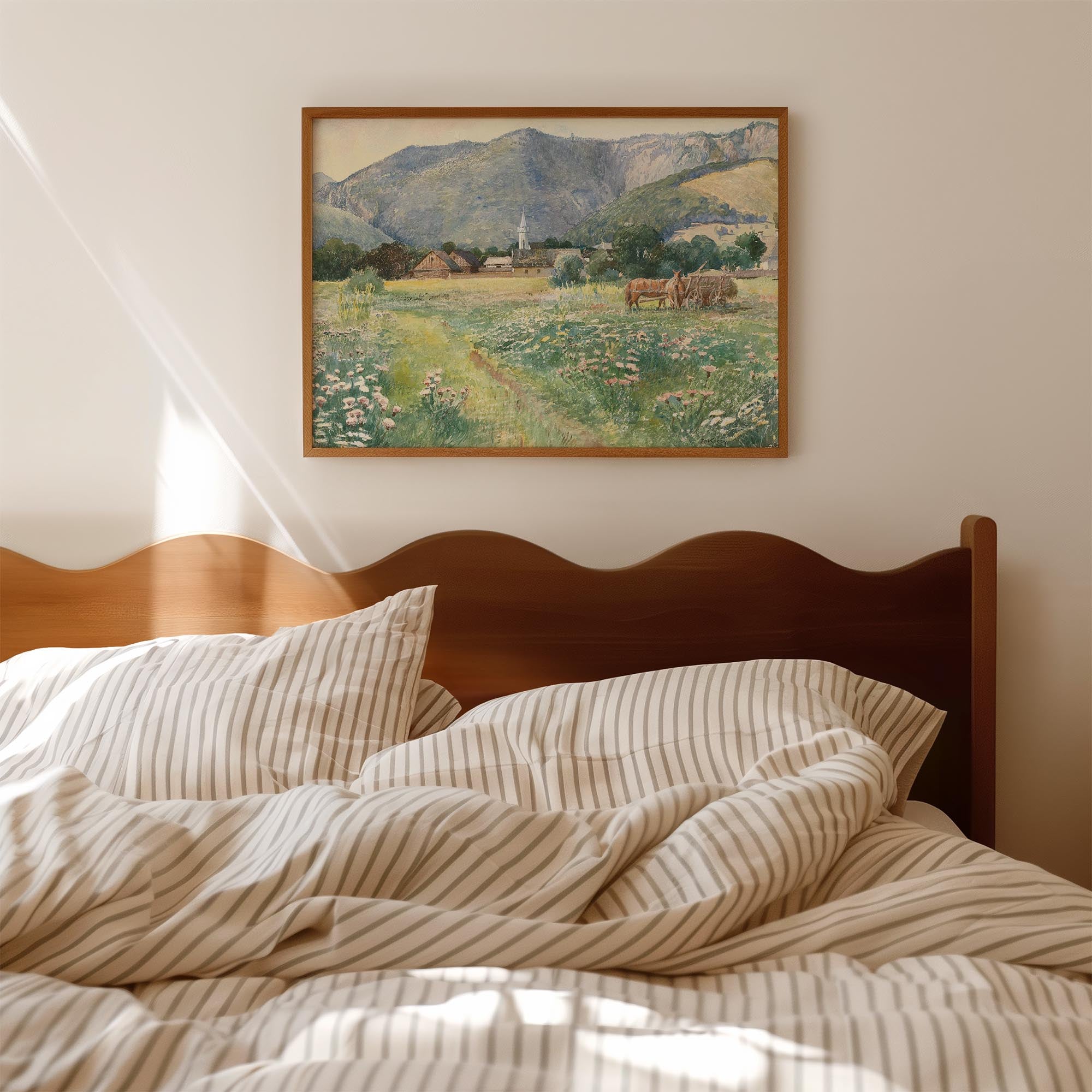 Vintage Countryside Meadow Watercolour Wall Art Print-Skudaboo