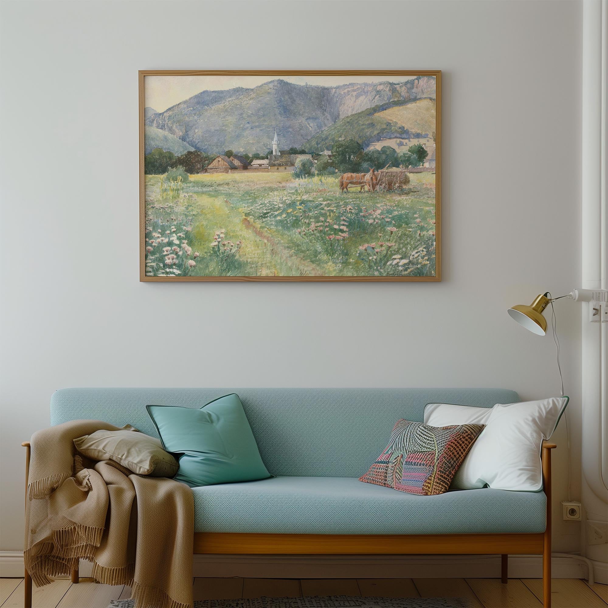 Vintage Countryside Meadow Watercolour Wall Art Print-Skudaboo