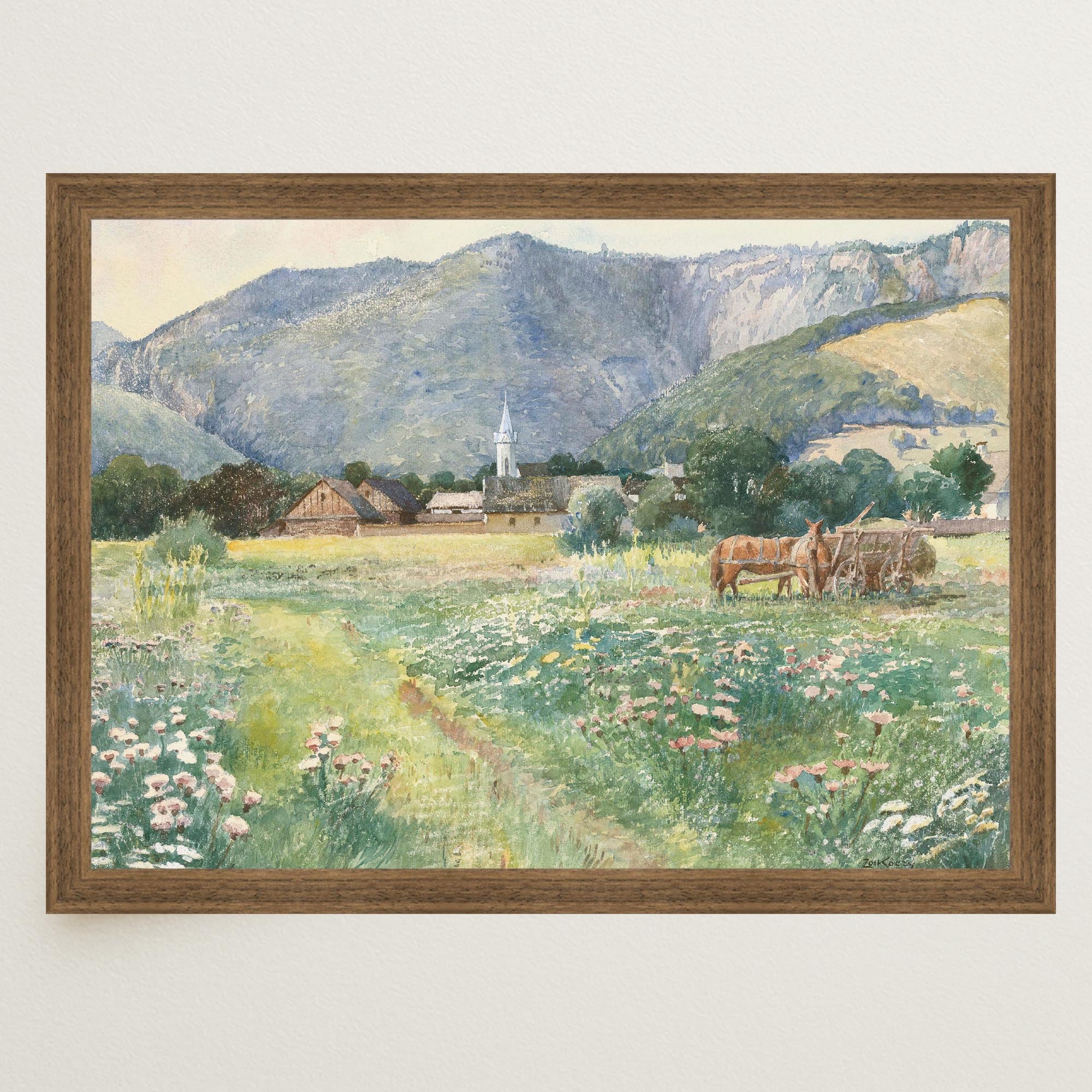 Vintage Countryside Meadow Watercolour Wall Art Print-Skudaboo