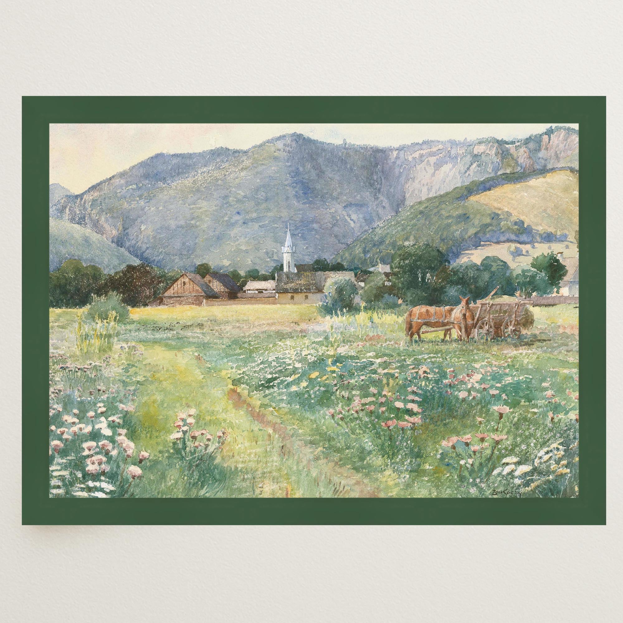 Vintage Countryside Meadow Watercolour Wall Art Print-Skudaboo