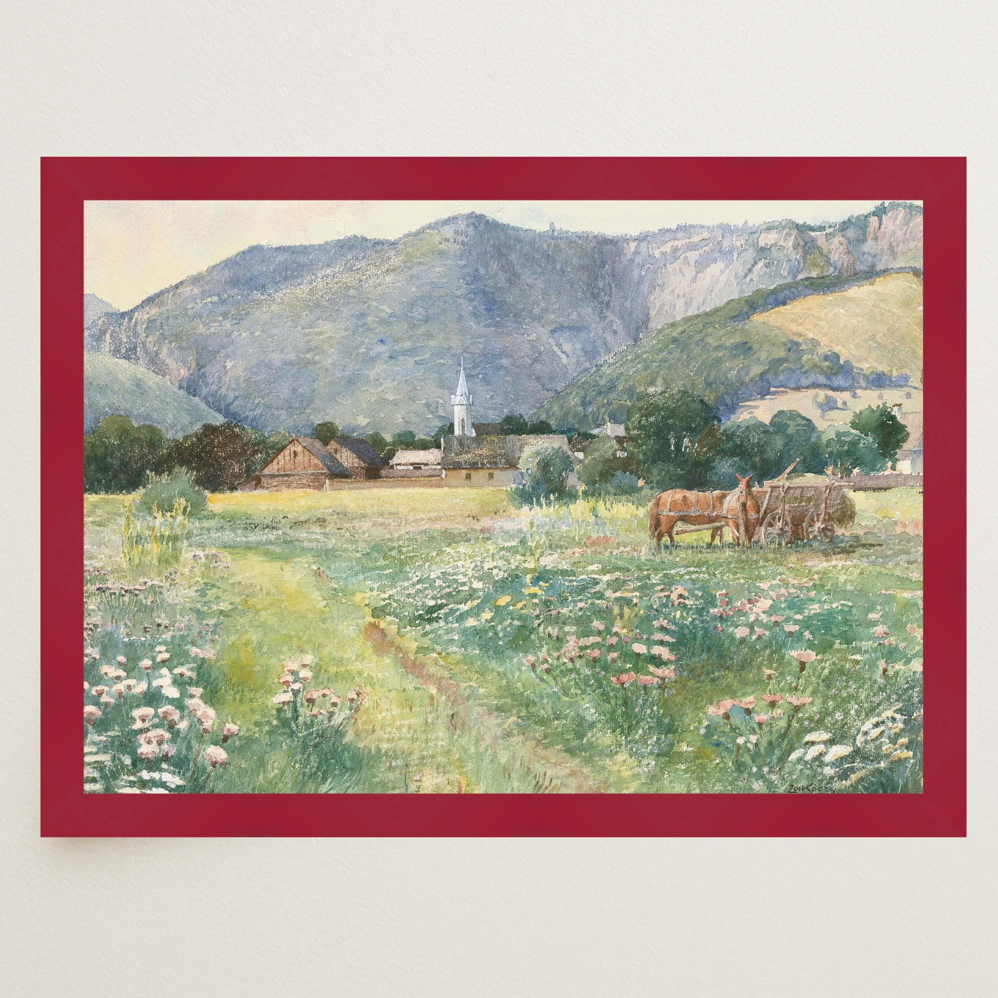 Vintage Countryside Meadow Watercolour Wall Art Print-Skudaboo
