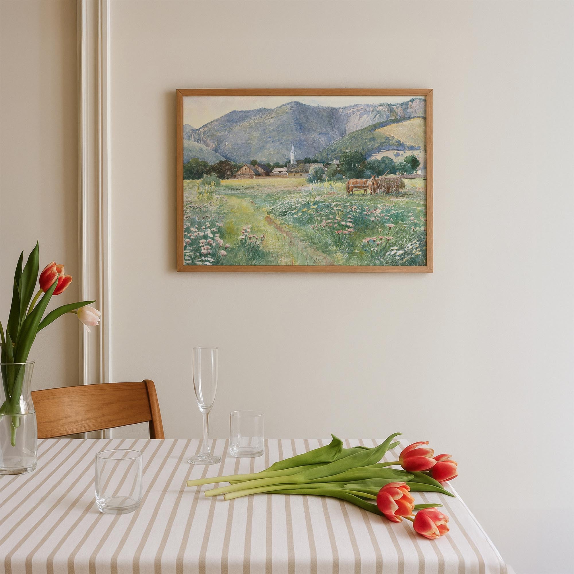 Vintage Countryside Meadow Watercolour Wall Art Print-Skudaboo