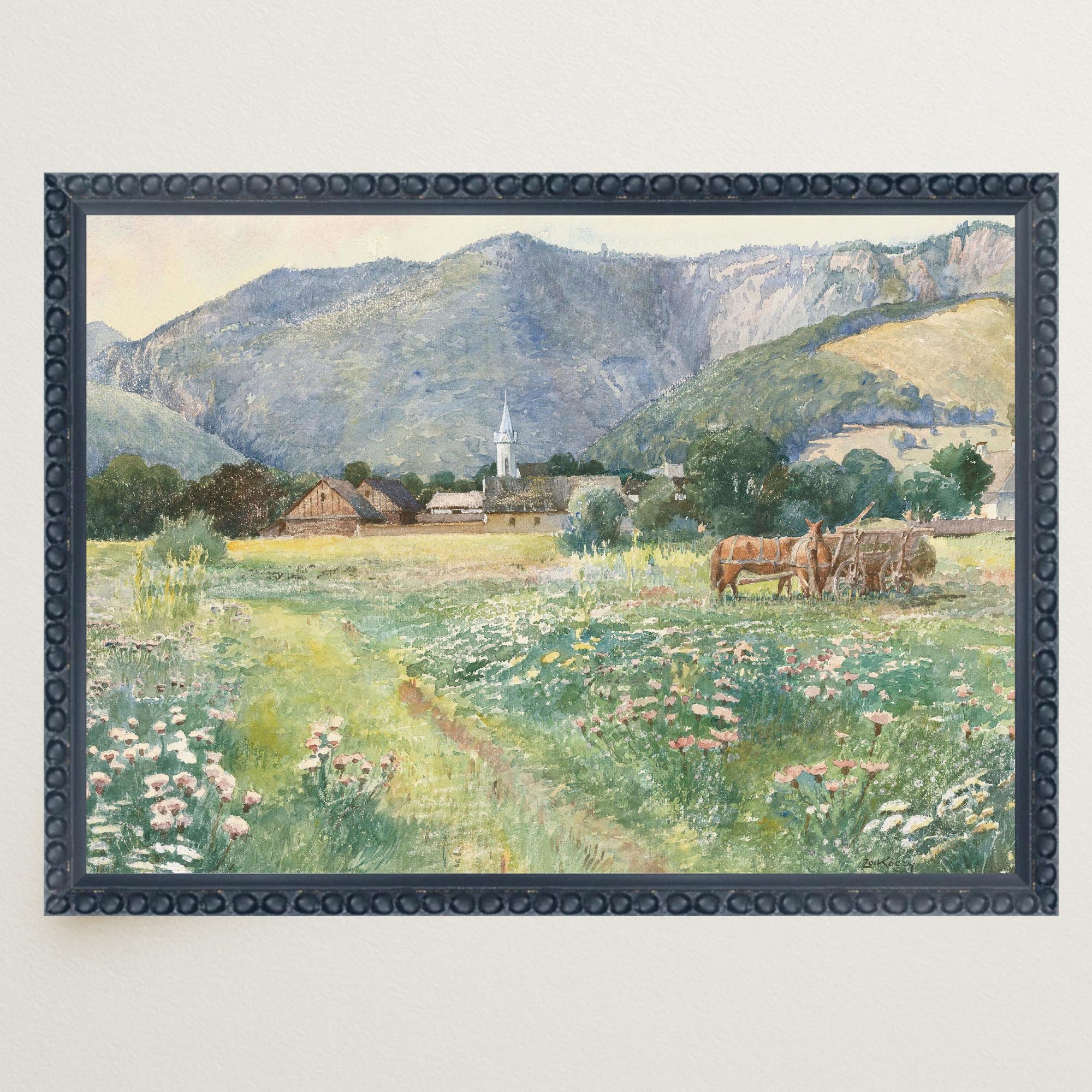 Vintage Countryside Meadow Watercolour Wall Art Print-Skudaboo