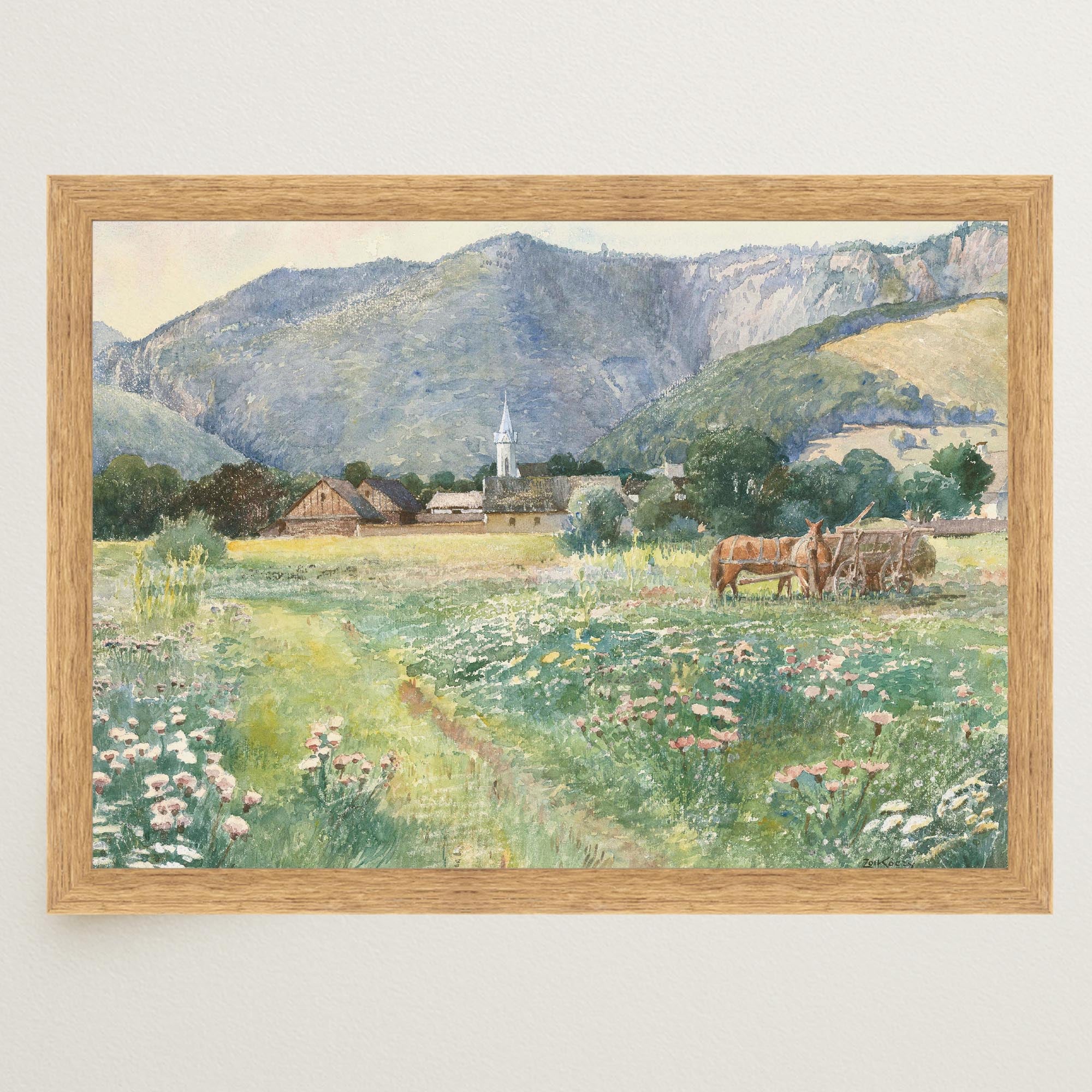 Vintage Countryside Meadow Watercolour Wall Art Print-Skudaboo