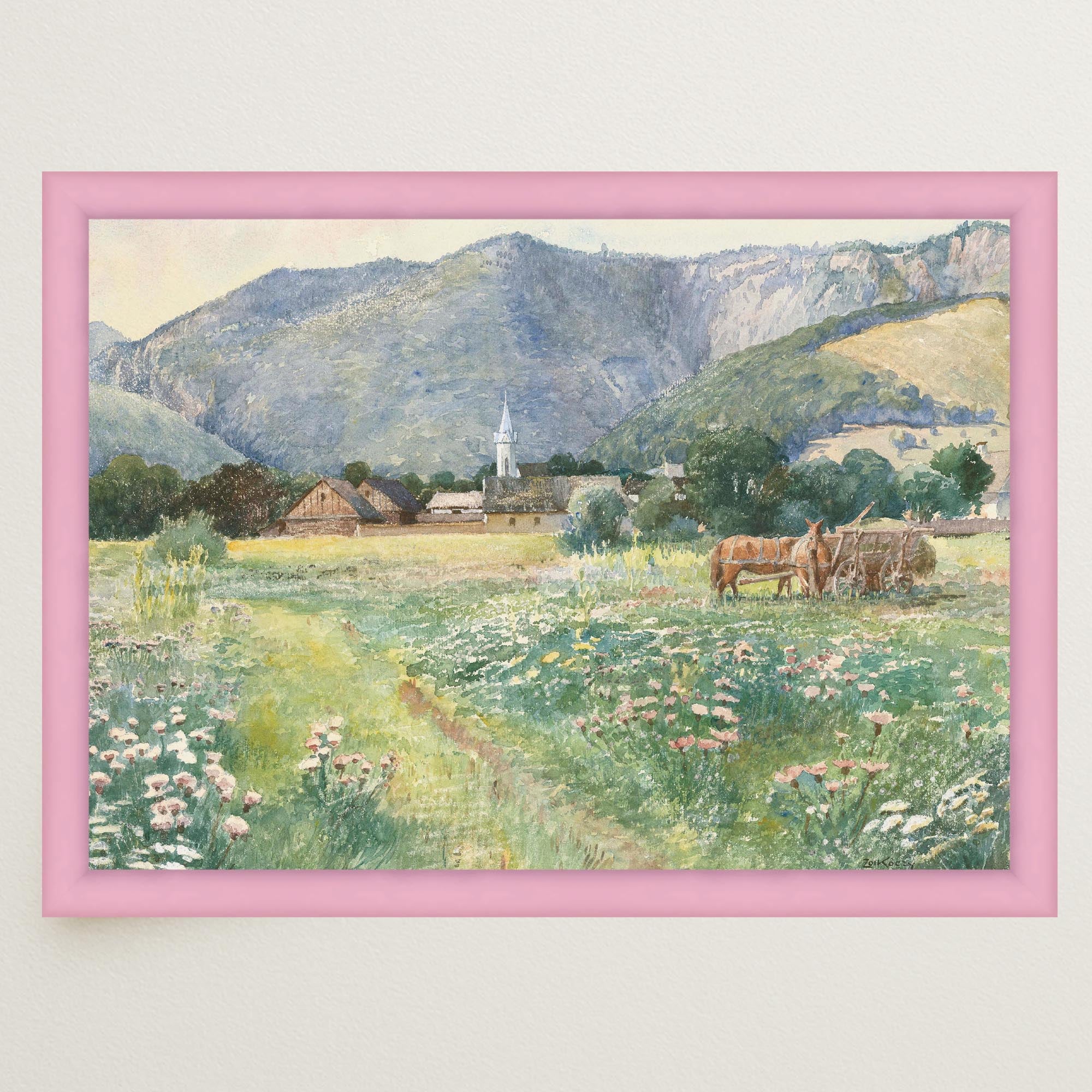 Vintage Countryside Meadow Watercolour Wall Art Print-Skudaboo