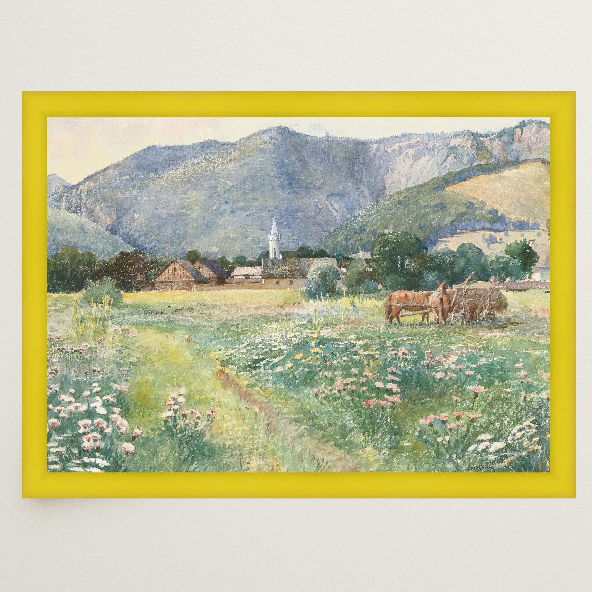 Vintage Countryside Meadow Watercolour Wall Art Print-Skudaboo