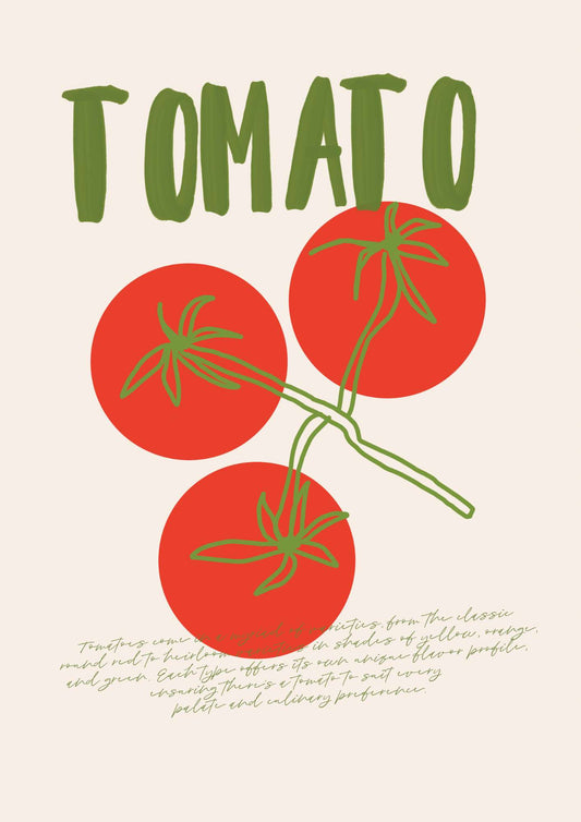 a poster with tomatoes on it that says tomato