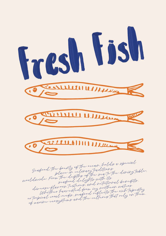 a poster with fish on it that says fresh fish