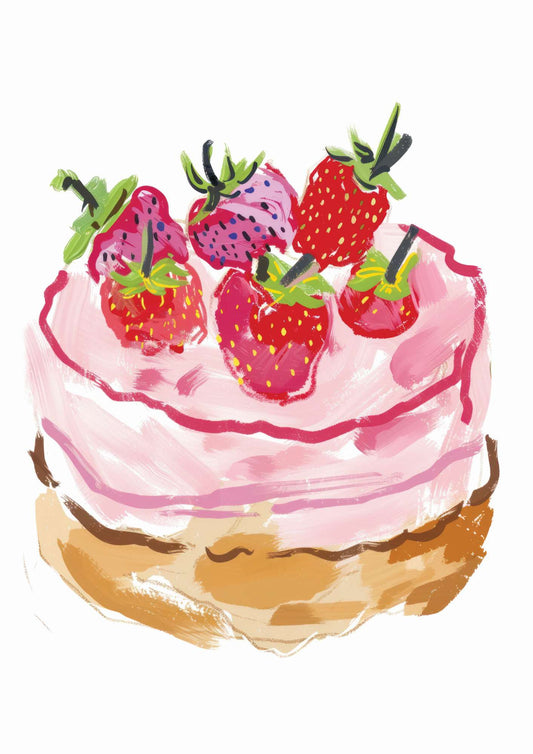 a drawing of a cake with strawberries on top
