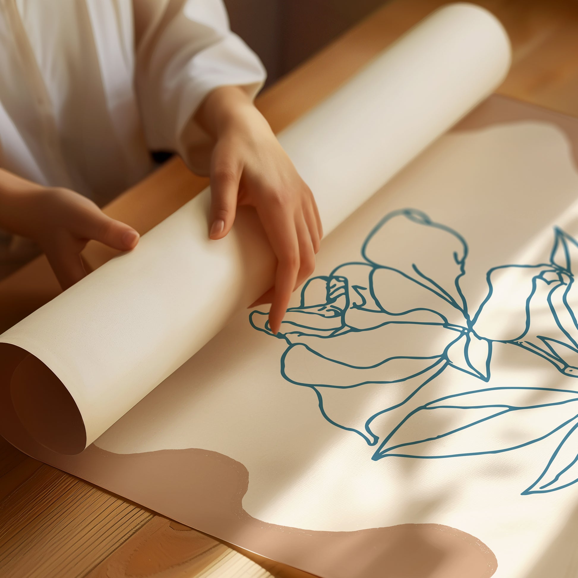 a person is drawing a flower on a piece of paper