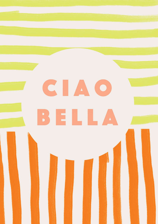 a picture of an orange and yellow striped background with the words ciaobella in