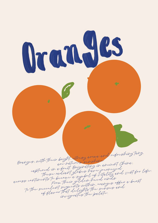 a poster with oranges on it that says oranges