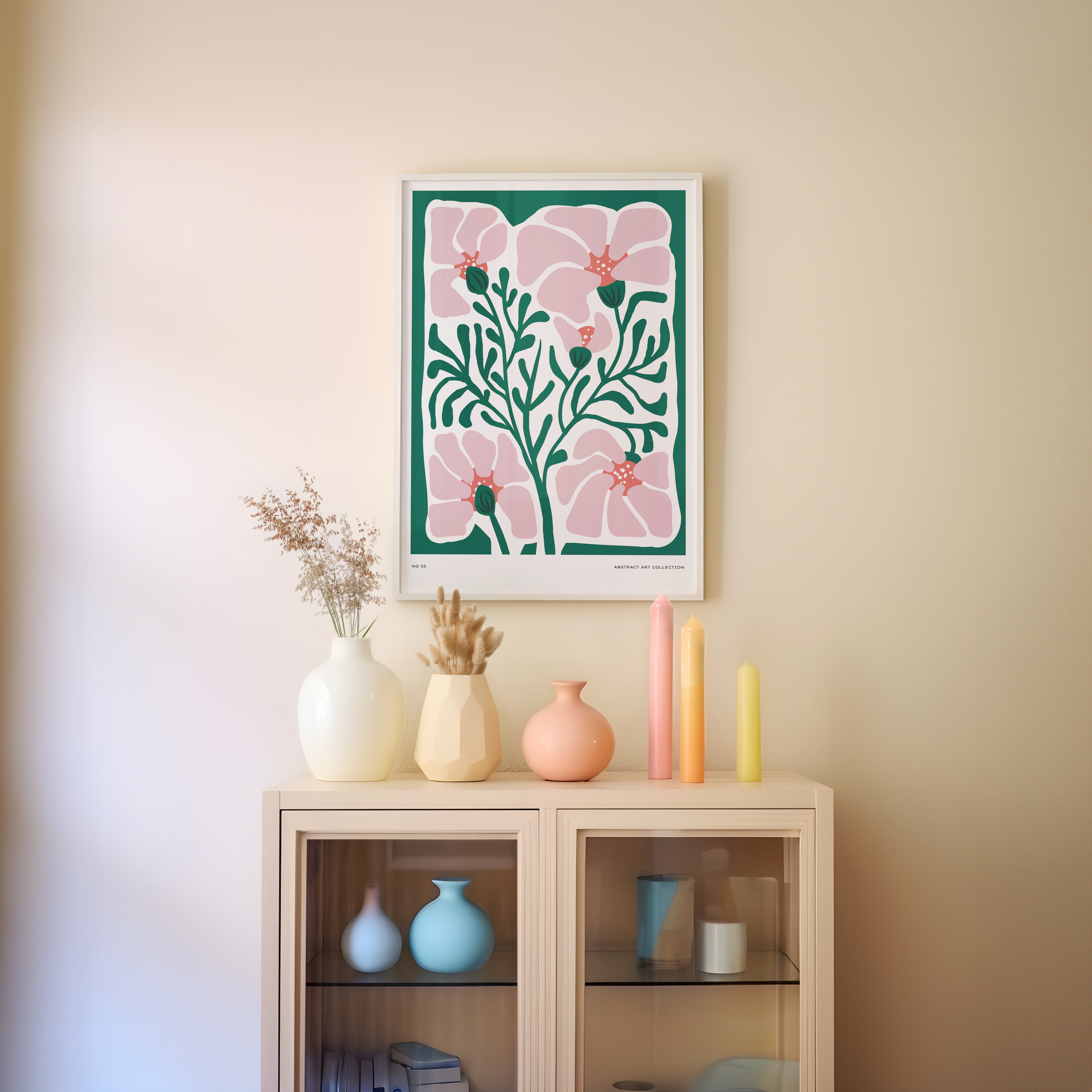 Pink & Green Abstract Floral Art Print-Skudaboo