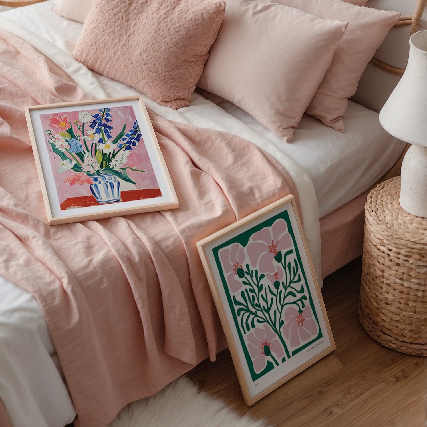 Pink & Green Abstract Floral Art Print-Skudaboo