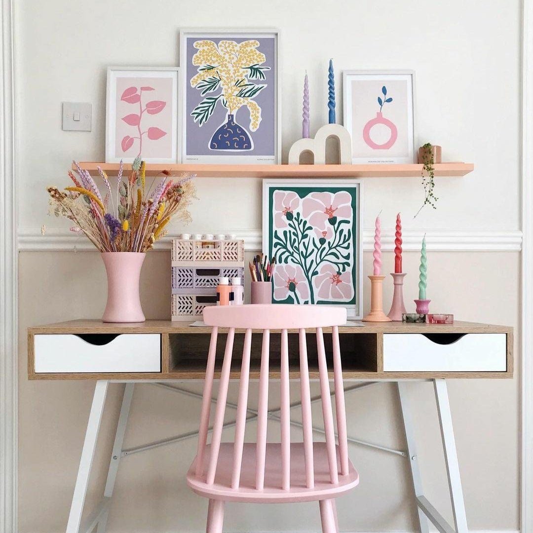 Pink & Green Abstract Floral Art Print-Skudaboo