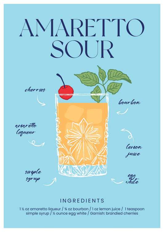 Amaretto Sour Cocktail Recipe Art print