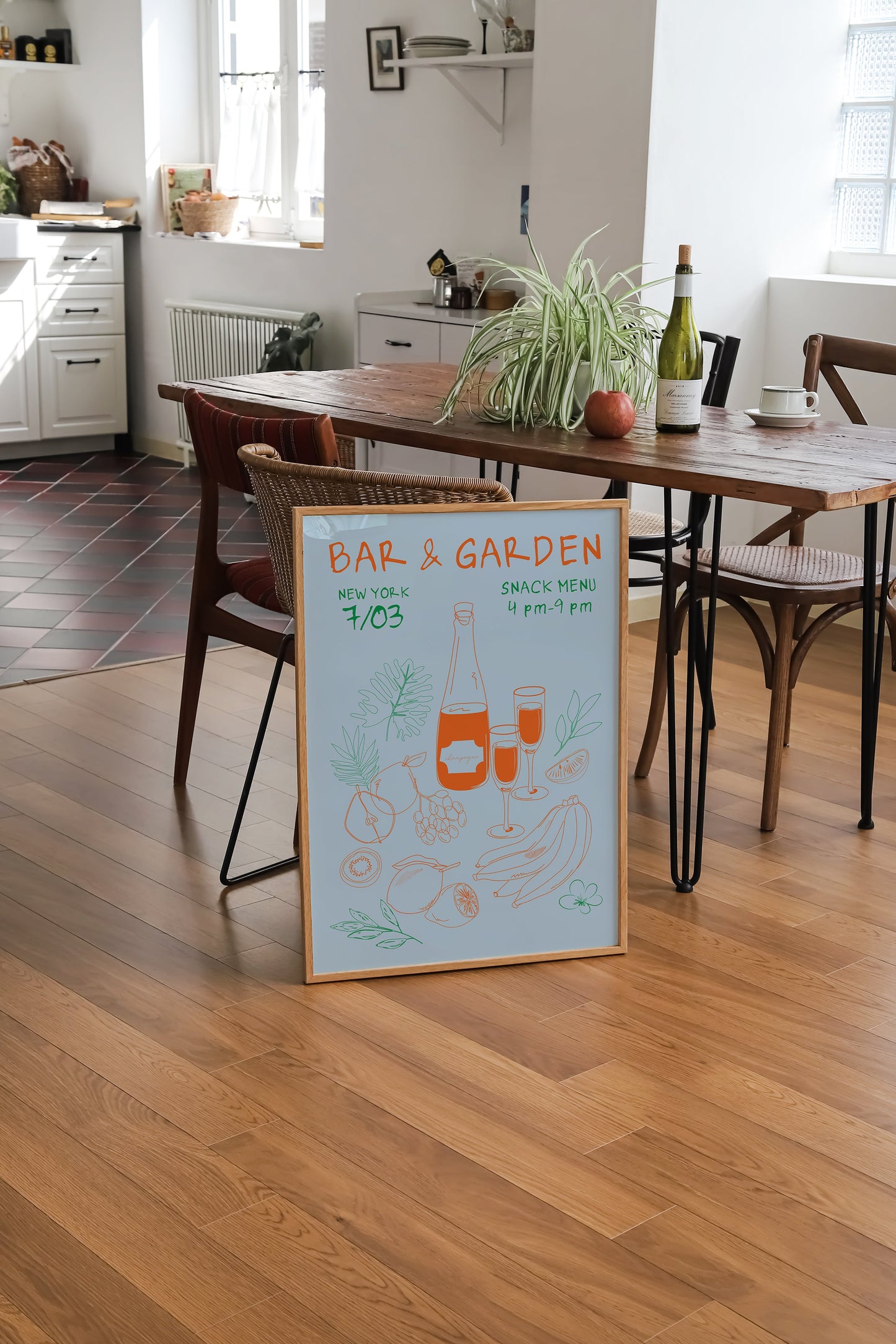 a table with a sign that says bar and garden