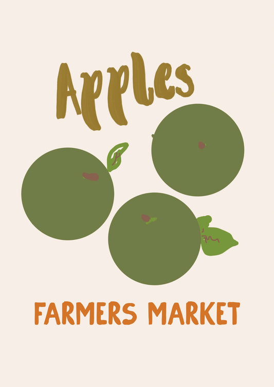 a poster with apples on it that says apples farmers market