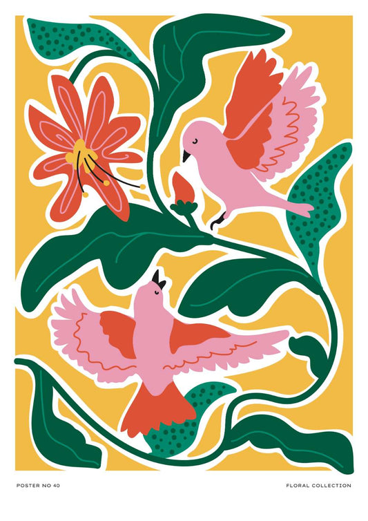 Bird & Abstract Floral Art Print