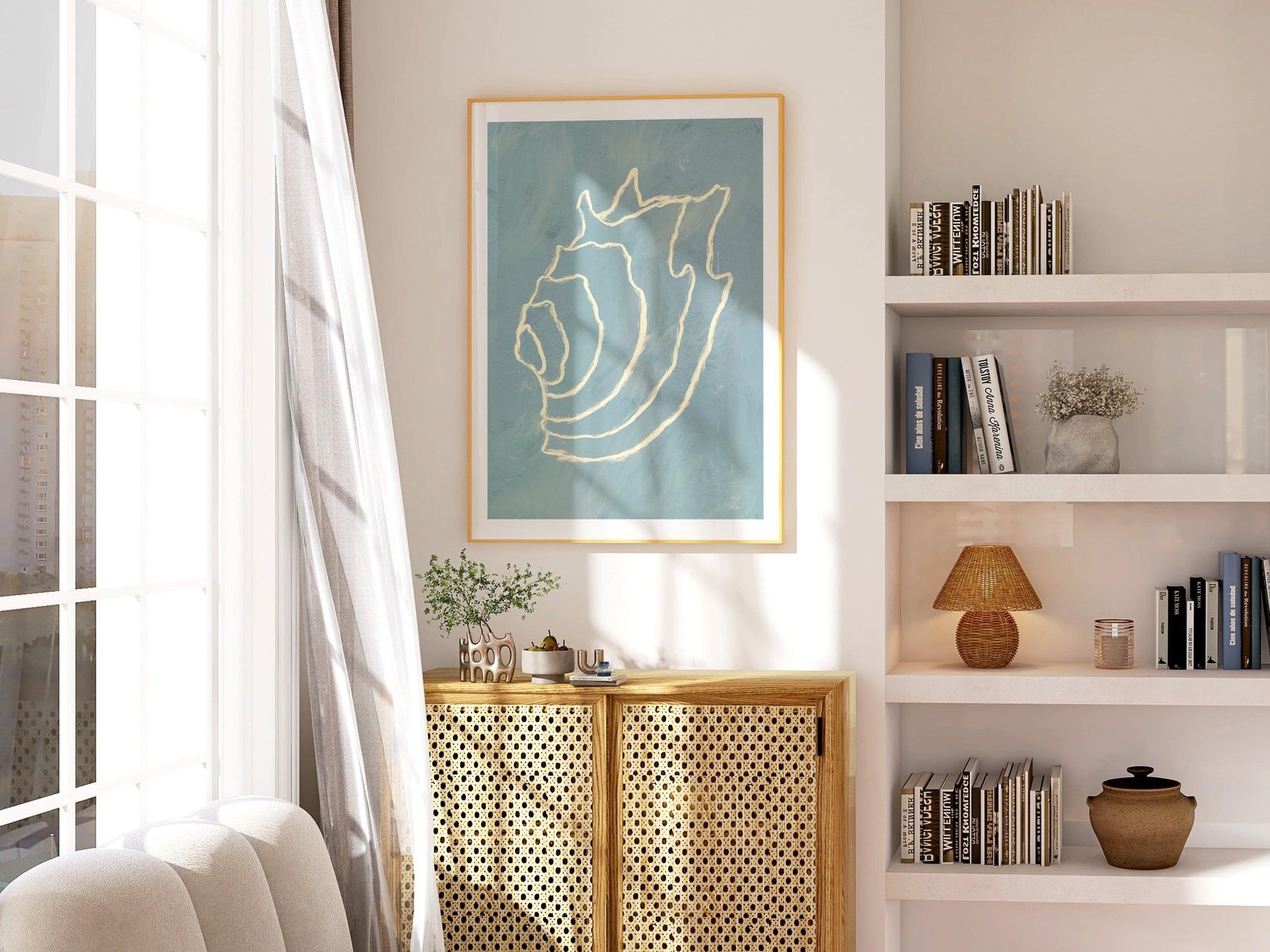 Blue Minimalist Shell Art Print-Skudaboo