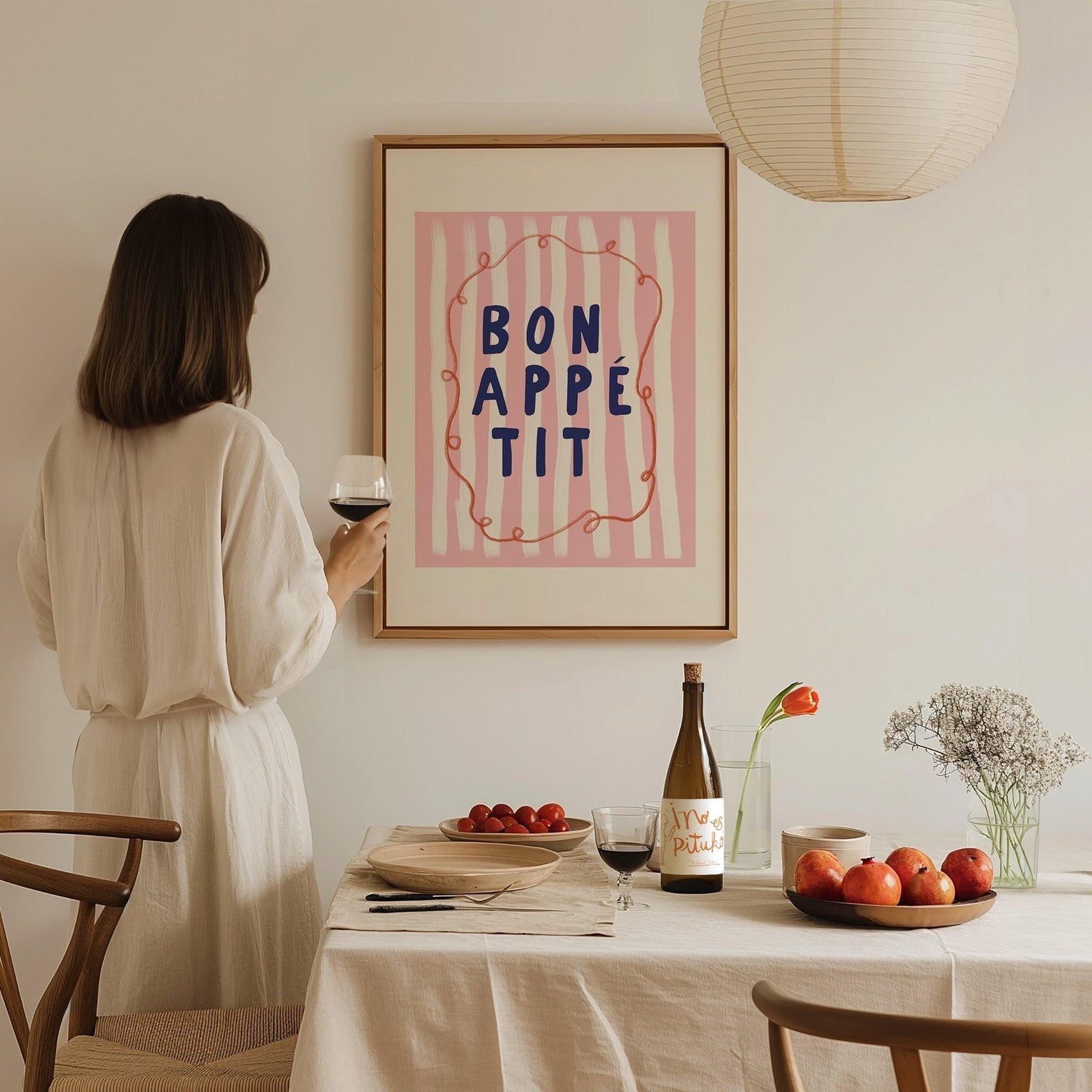 Bon Appetit Pink Stripe Art Print-Skudaboo