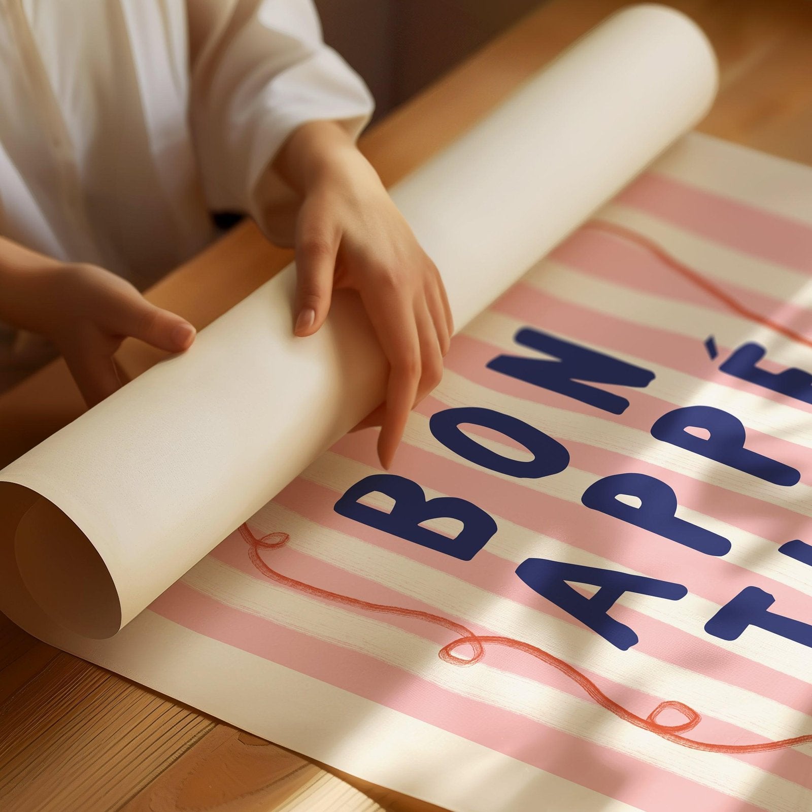 Bon Appetit Pink Stripe Art Print-Skudaboo