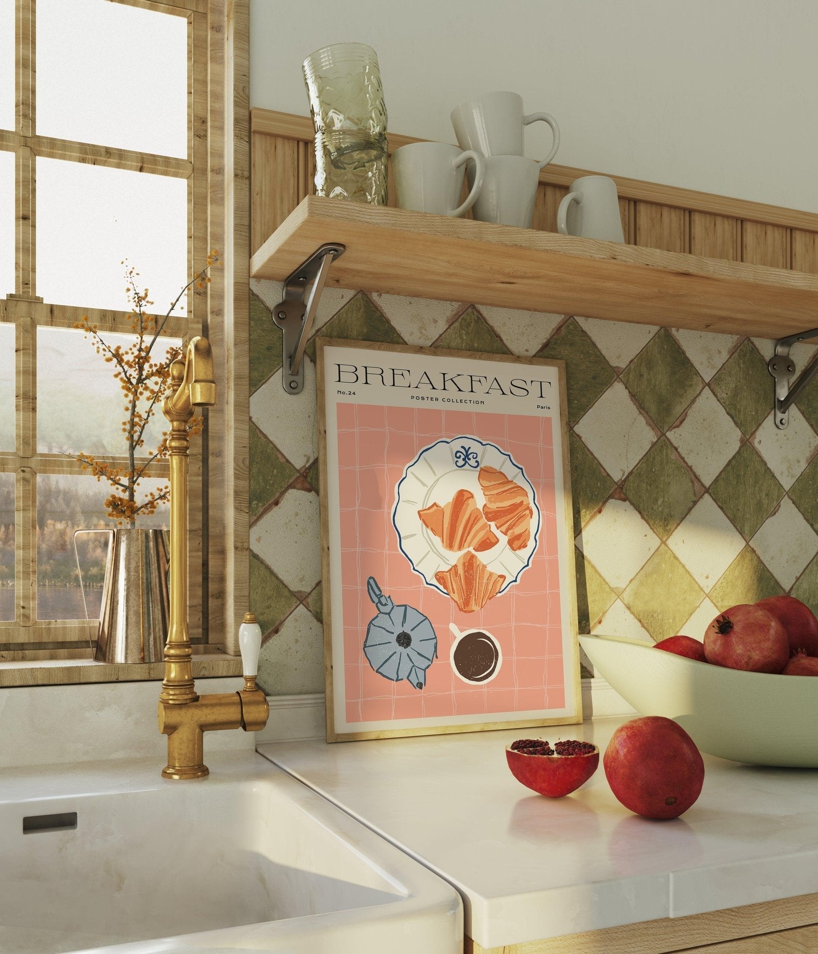 Breakfast Croissants & Coffee Art Print-Skudaboo